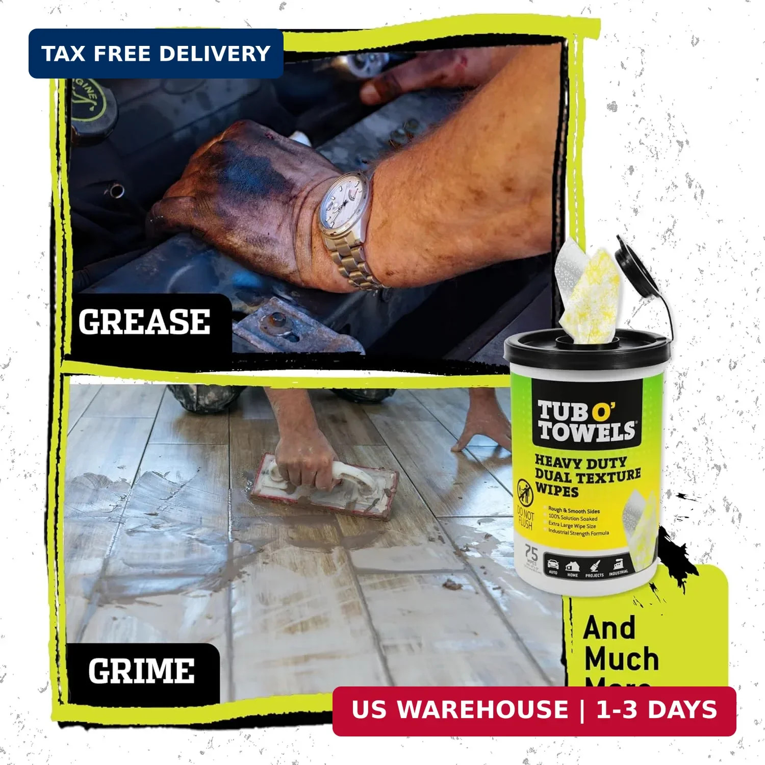 Tub O’ Towels TW75 Heavy-Duty 10″ x 12″ Size Multi-Surface Cleaning Wipes, Dual