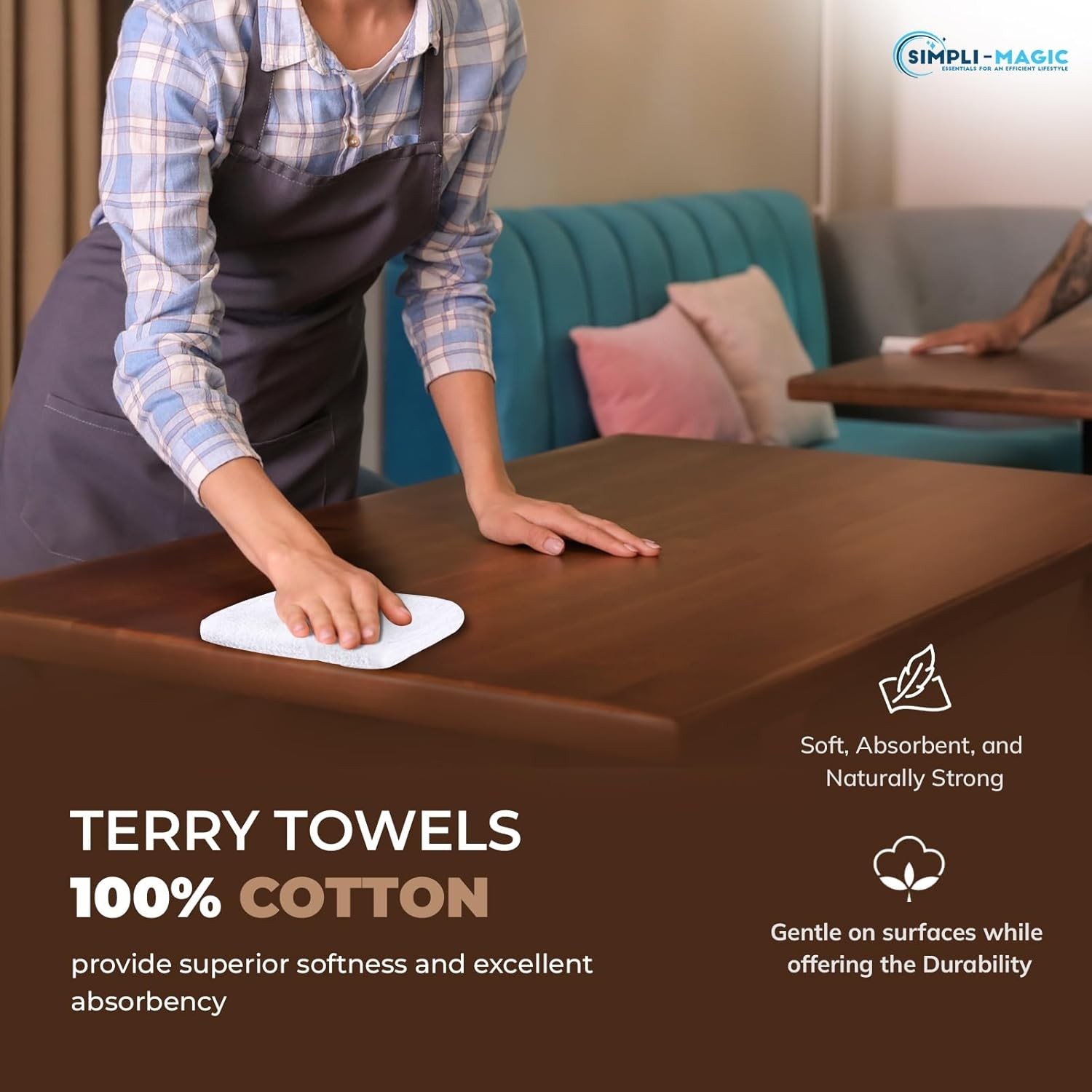 Simpli-Magic Cotton Terry Towels 14″x17″ (60 Pack) – Highly Absorbent Soft