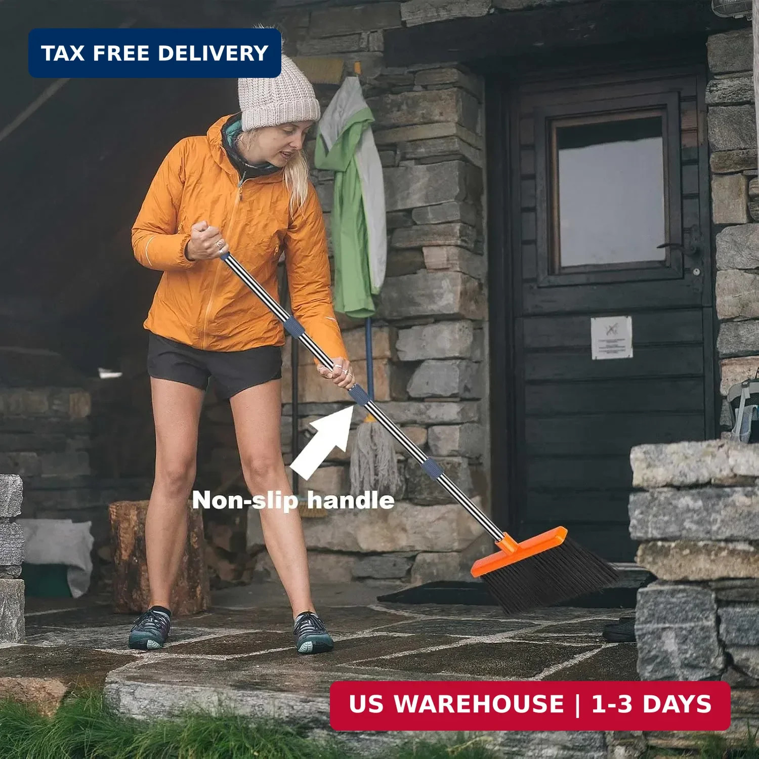 Upgrade Broom and Dustpan Set, Self-Cleaning with Dustpan Teeth, Indoor&Outdoor