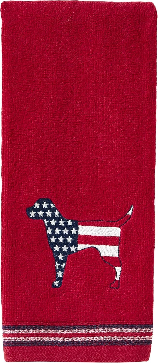 Red White & Blue Hound 100% Cotton Embroidered 2pc Hand Towel Set, Decorative