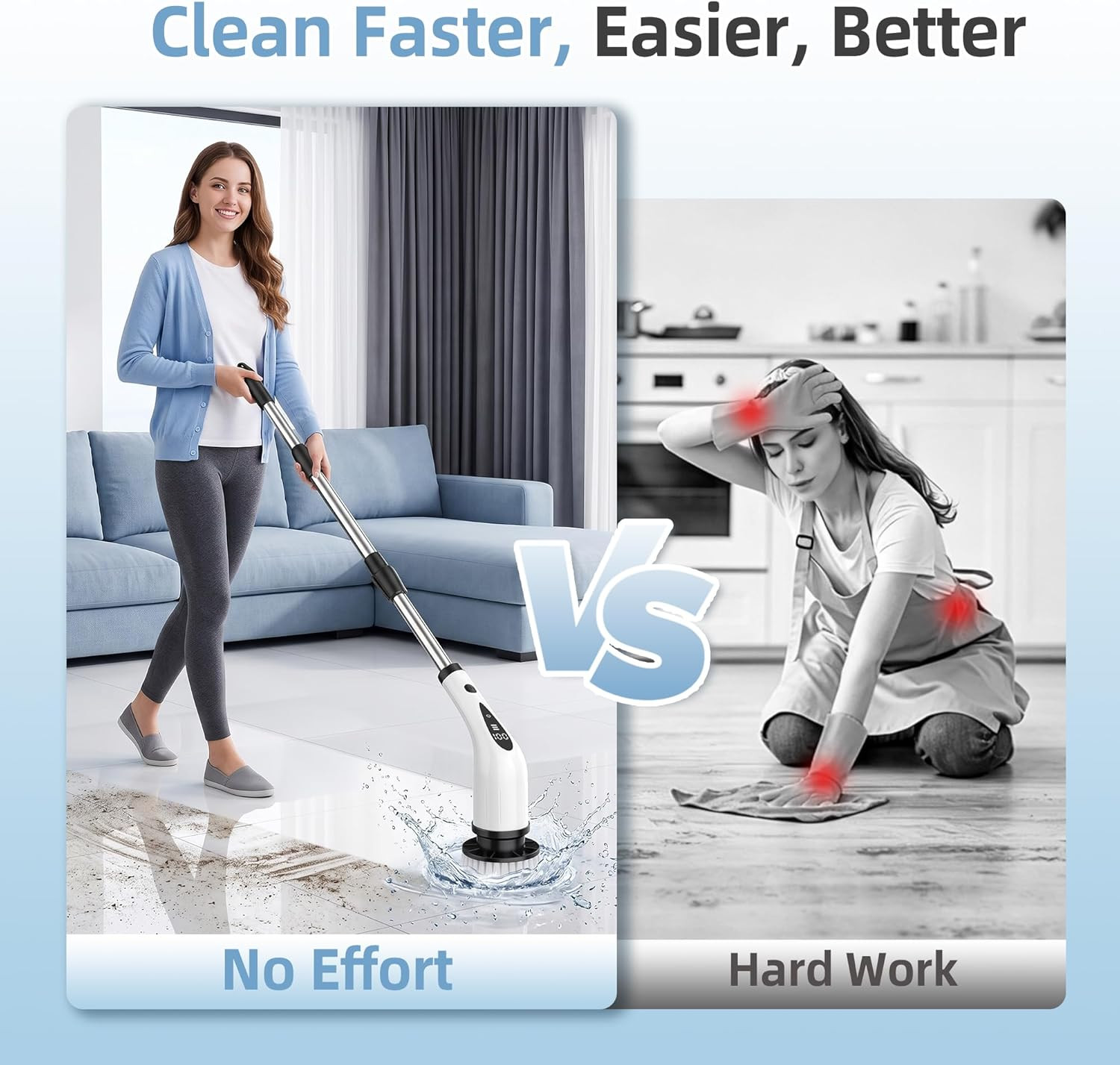 Electric Spin Scrubber, 3-Speed Flat End Brush with 8 Brush Heads & Base, IPX7 W