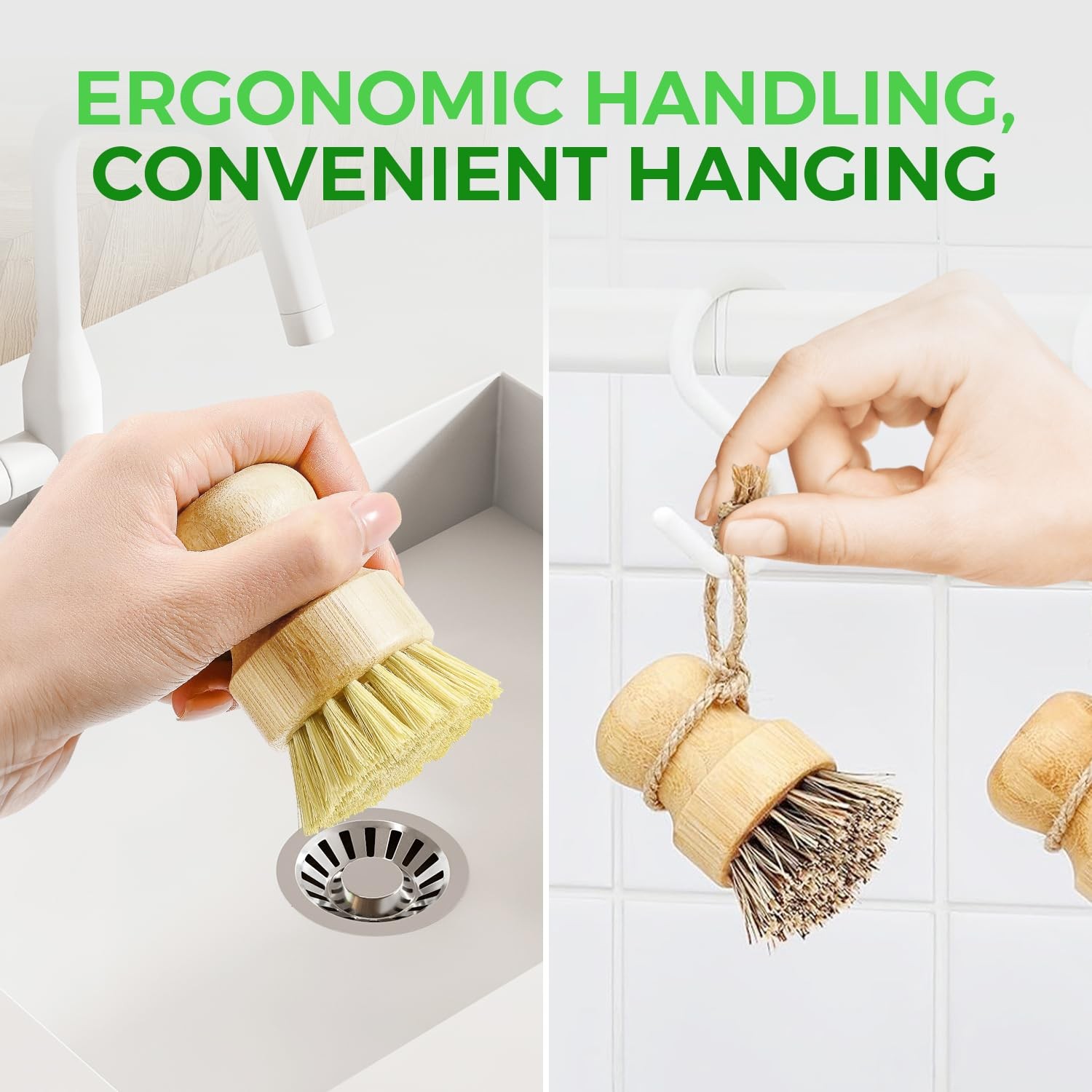 AIRNEX Bamboo Dish Brush Set of 3 – Natural Wooden 3 Pack,