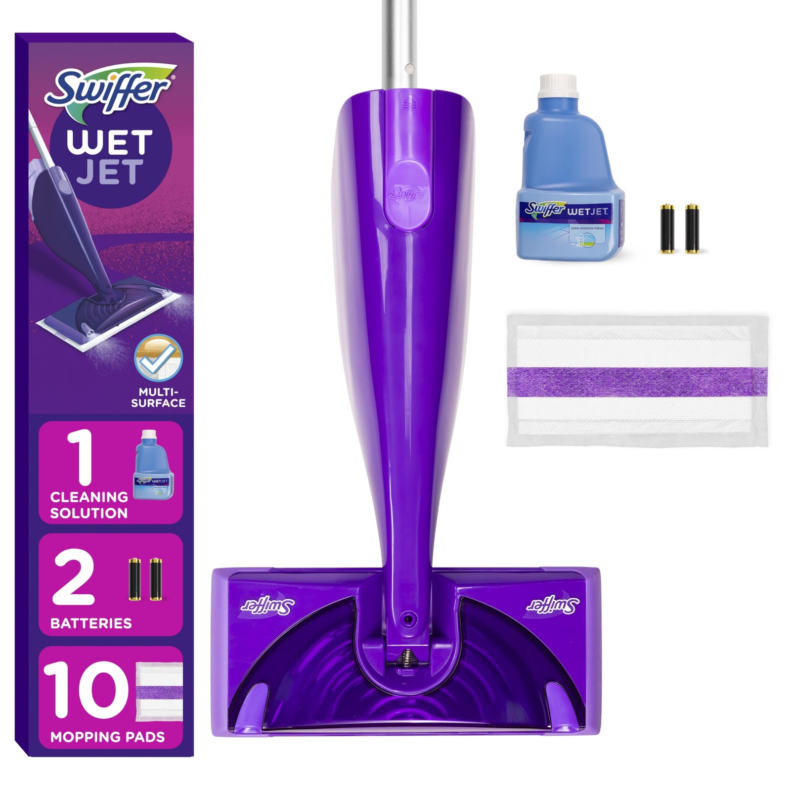 Swiffer WetJet Hardwood and Floor Spray Mop Cleaner Starter 1 Kit, Purple