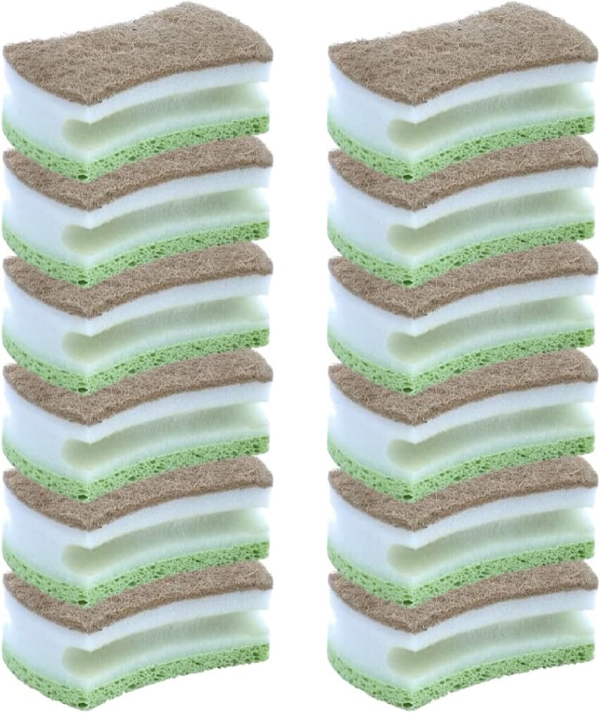 Superio Natural Sisal Cellulose Scrub Sponge with Grip, Dual Sided (12 Pack)