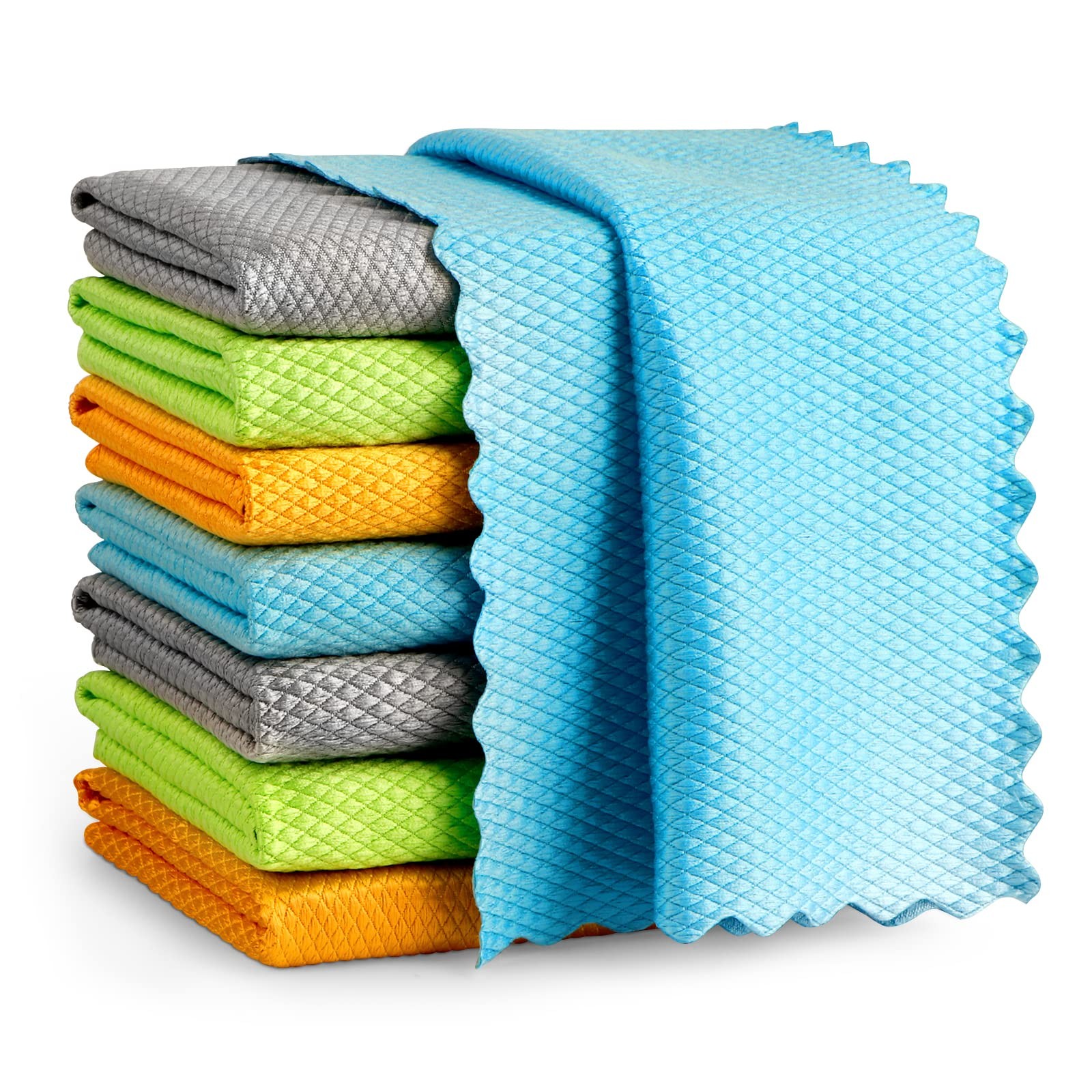 AIDEA Microfiber Glass Cleaning Cloth, 8PK, Premium 12″×12″, Multicolor