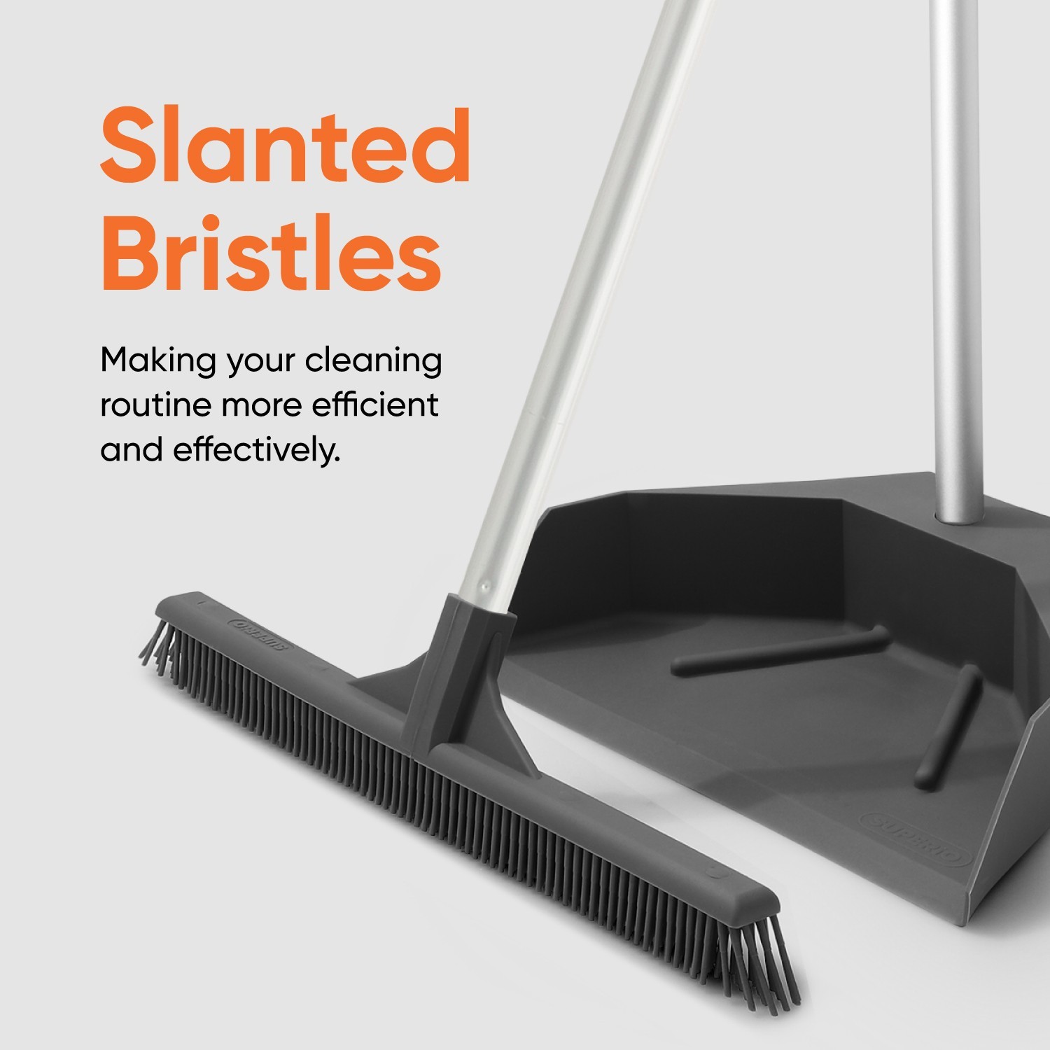 Slim Silicone Household Broom, Rubber Broom with 48″ 3-part Handle