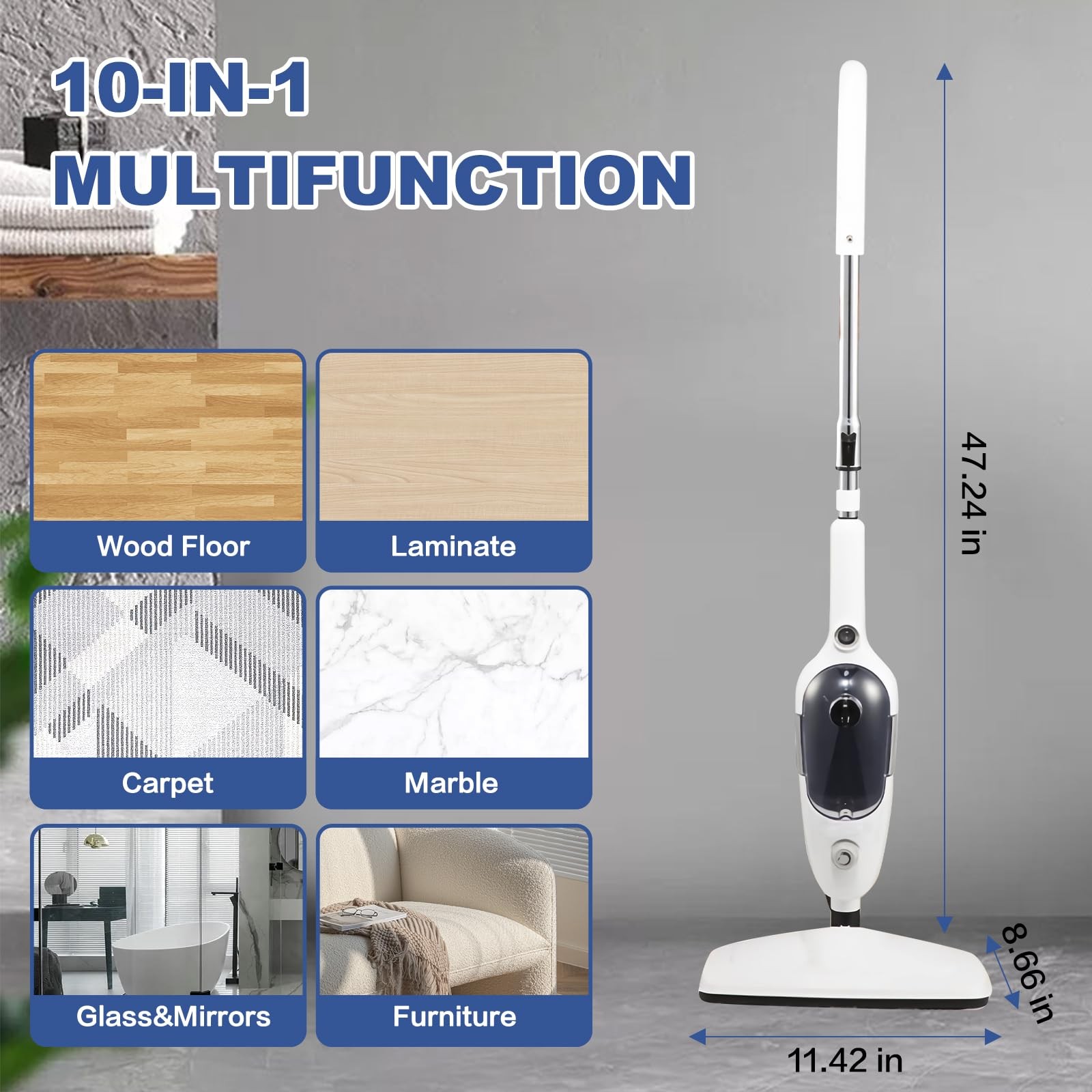 Steam Mop Cleaner 10-in-1 with Convenient Detachable Handheld Unit, Laminate/…