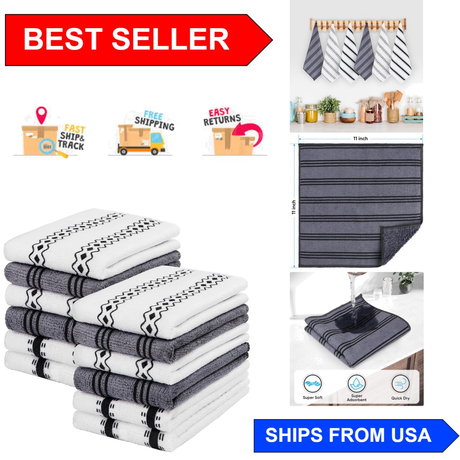 Highly Absorbent 12 Pack Microfiber Kitchen Towels – Reusable & Machine Washable