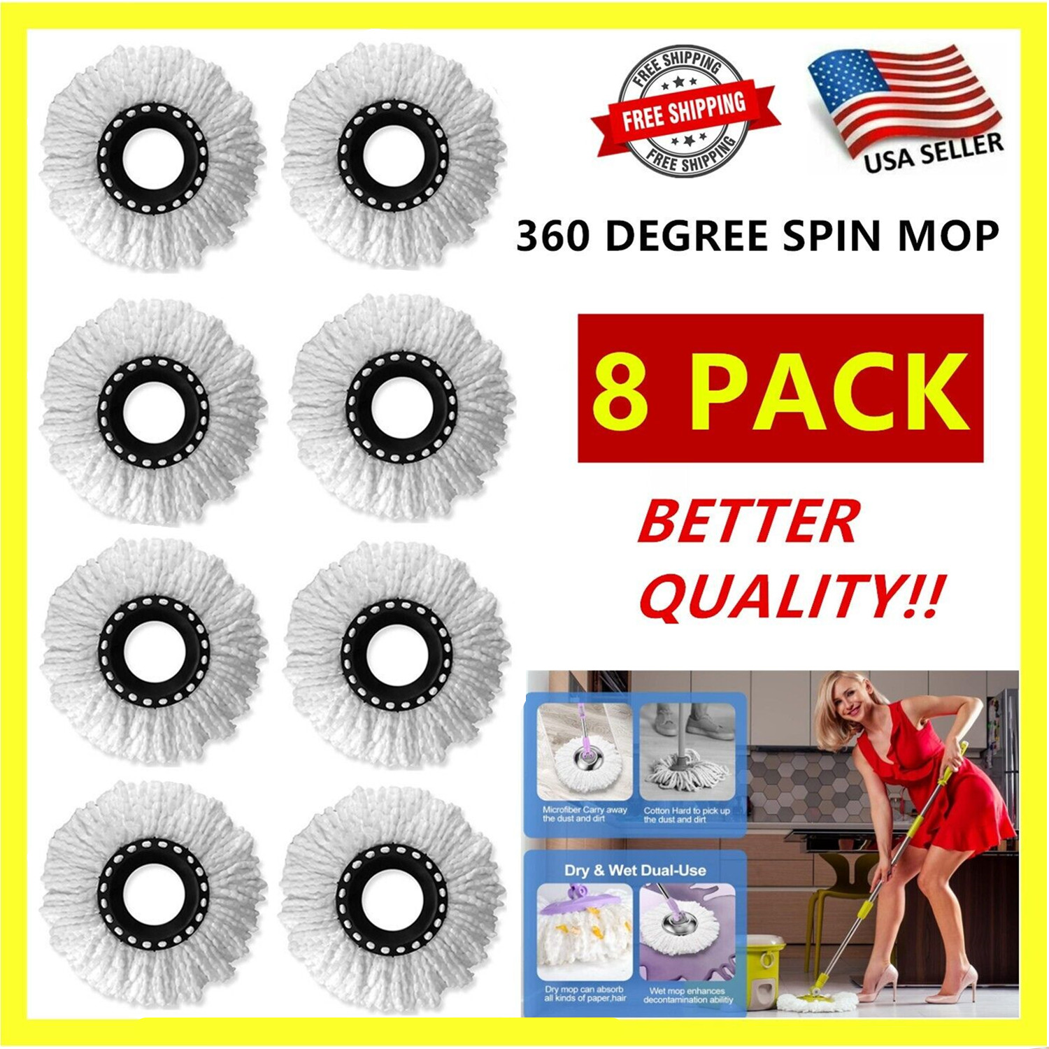8 Pack Replacement Microfiber White Round Mop Head Refill 360 Spin Better Value