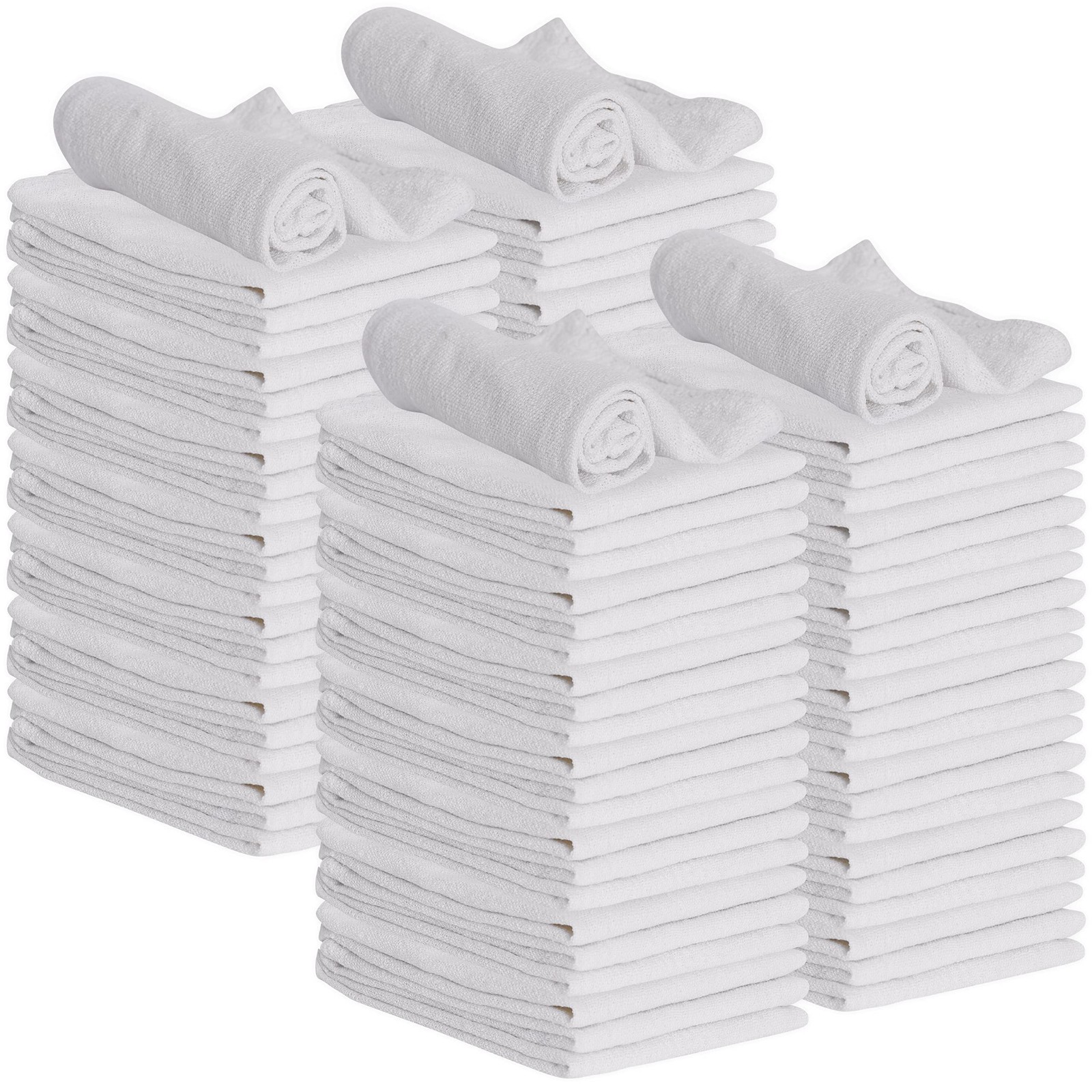 100 Pack White Cotton Shop Towels 12″x14″ – Reusable Absorbent Cleaning Rags for