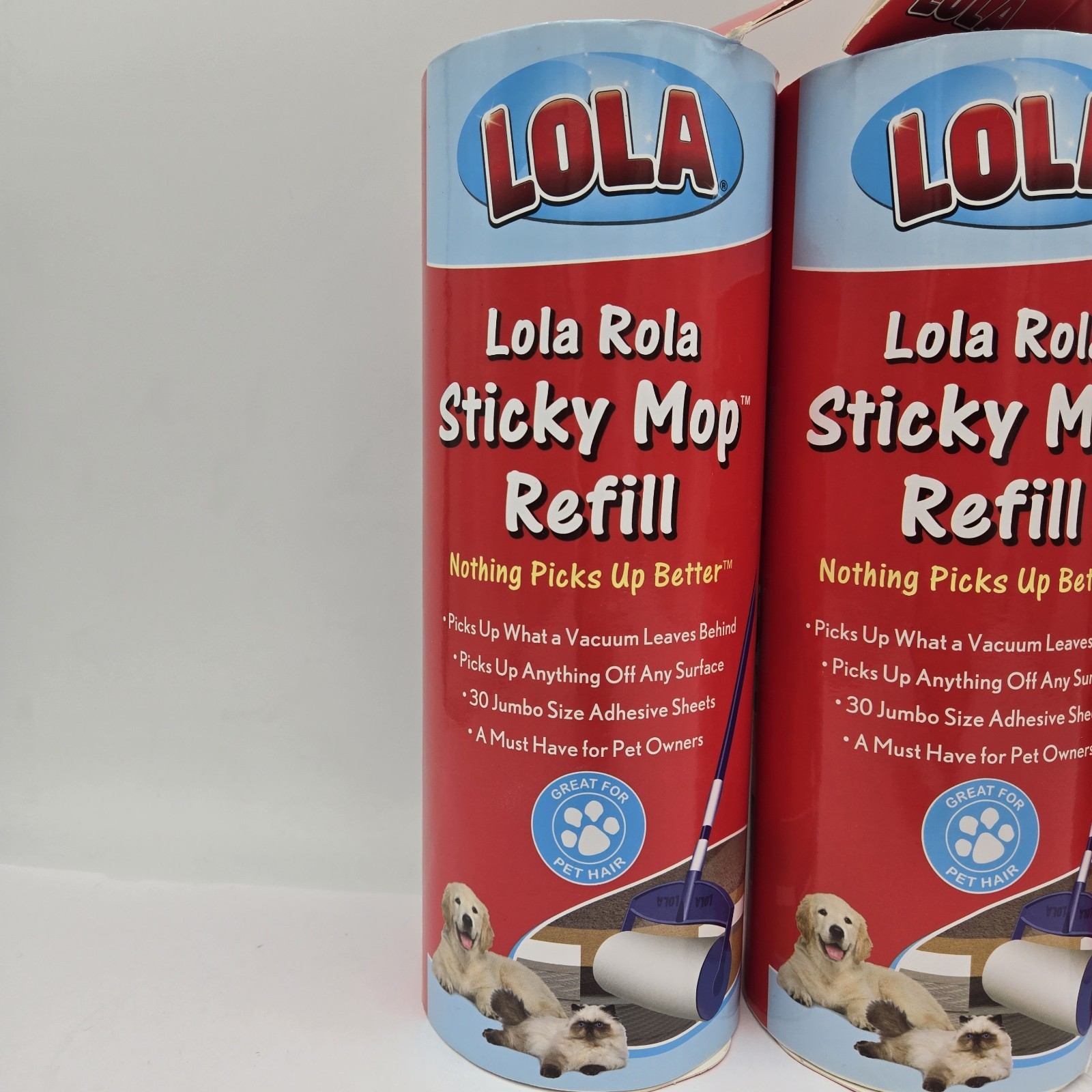 4 Lola Rola Sticky Mop Refills Pet Hair Roller 30 Sheets Each Roll