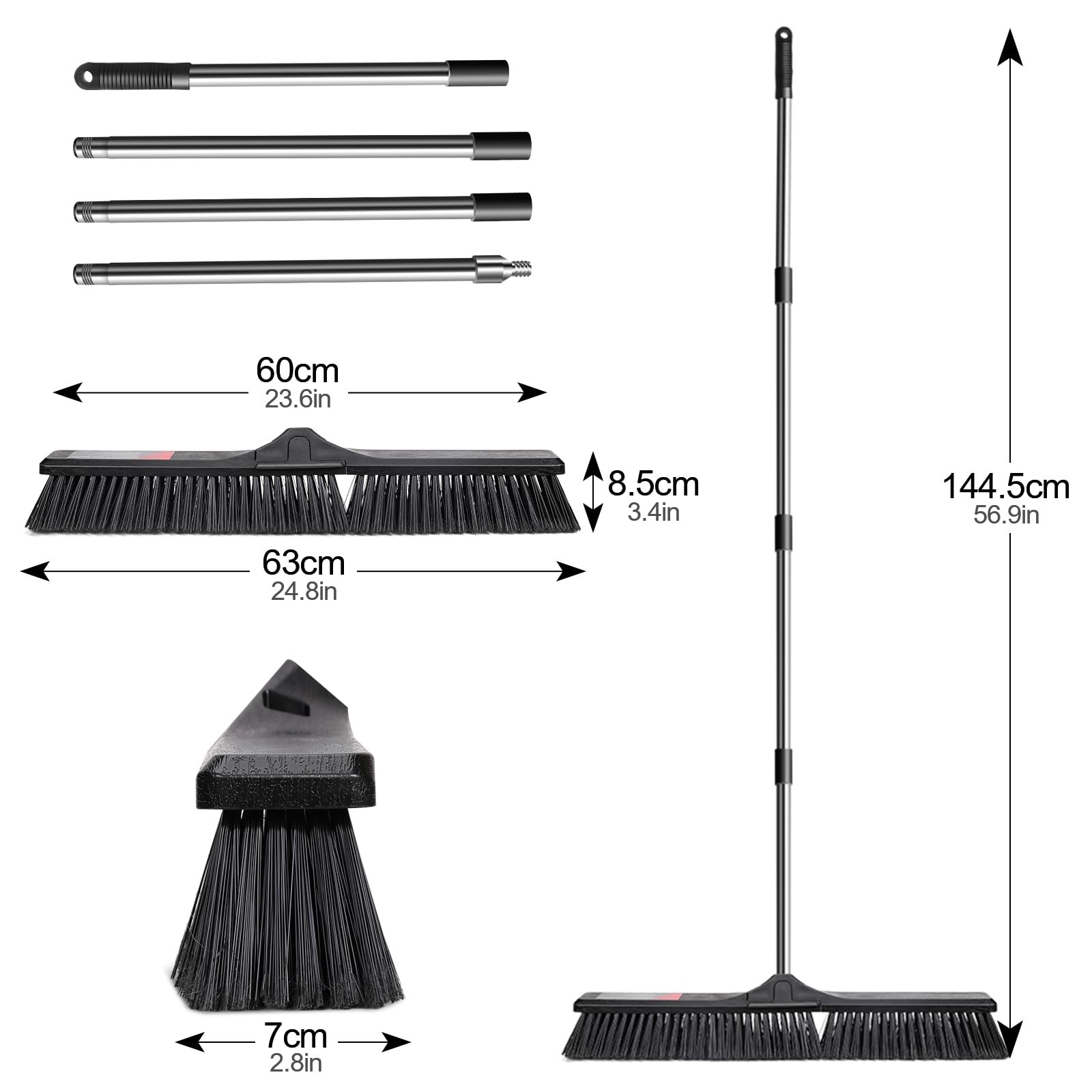 Push Broom Outdoor Heavy Duty,24″ Push Broom with Stiff Bristles,Heavy Duty G…