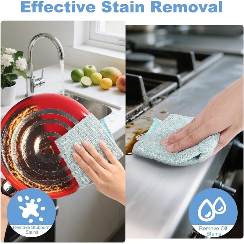 Dual-Sided Dishcloths Microfiber Silver Wire Mesh Non-Scratch Cleaning 10pcs New