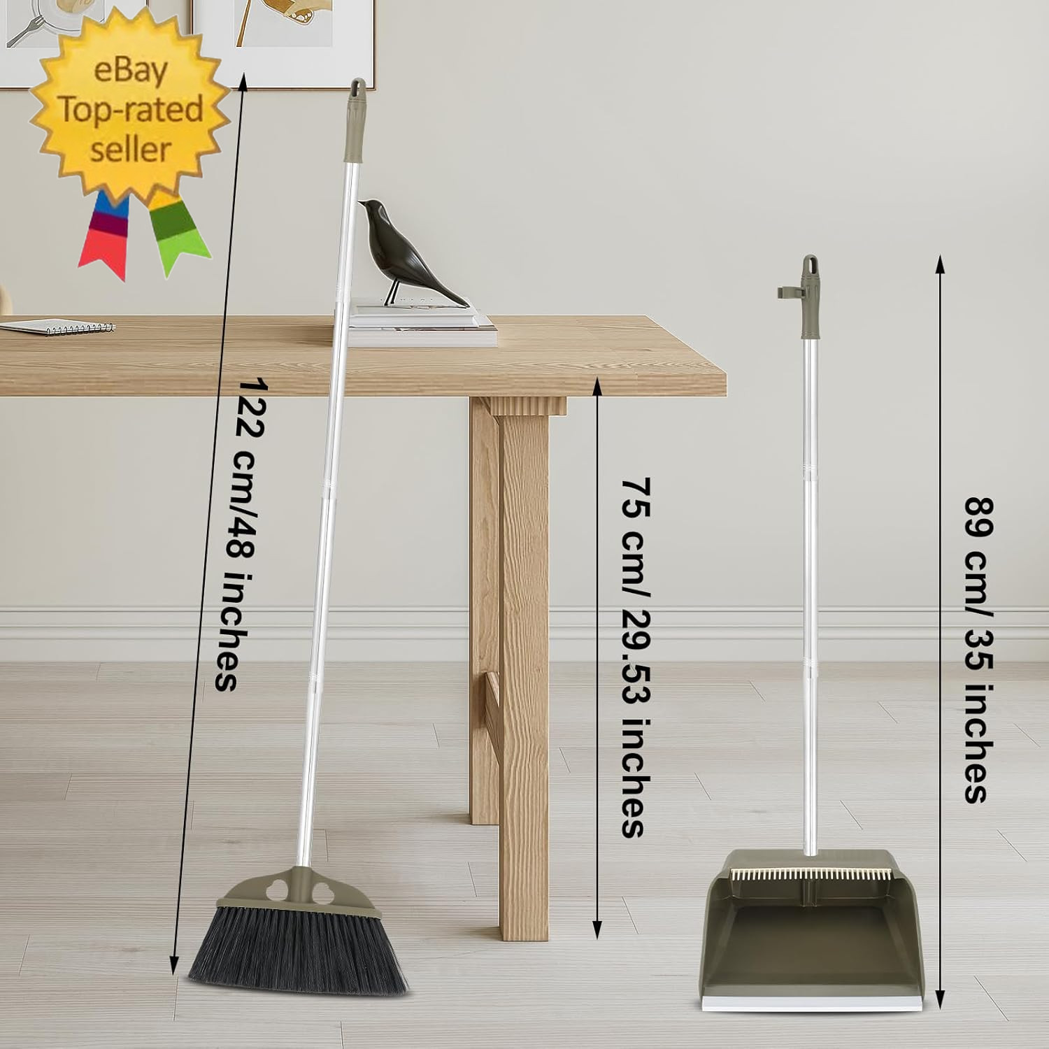 Upgrade Broom with Dustpan Combo Set,48” Long Handle Stiff Broom Bristles with