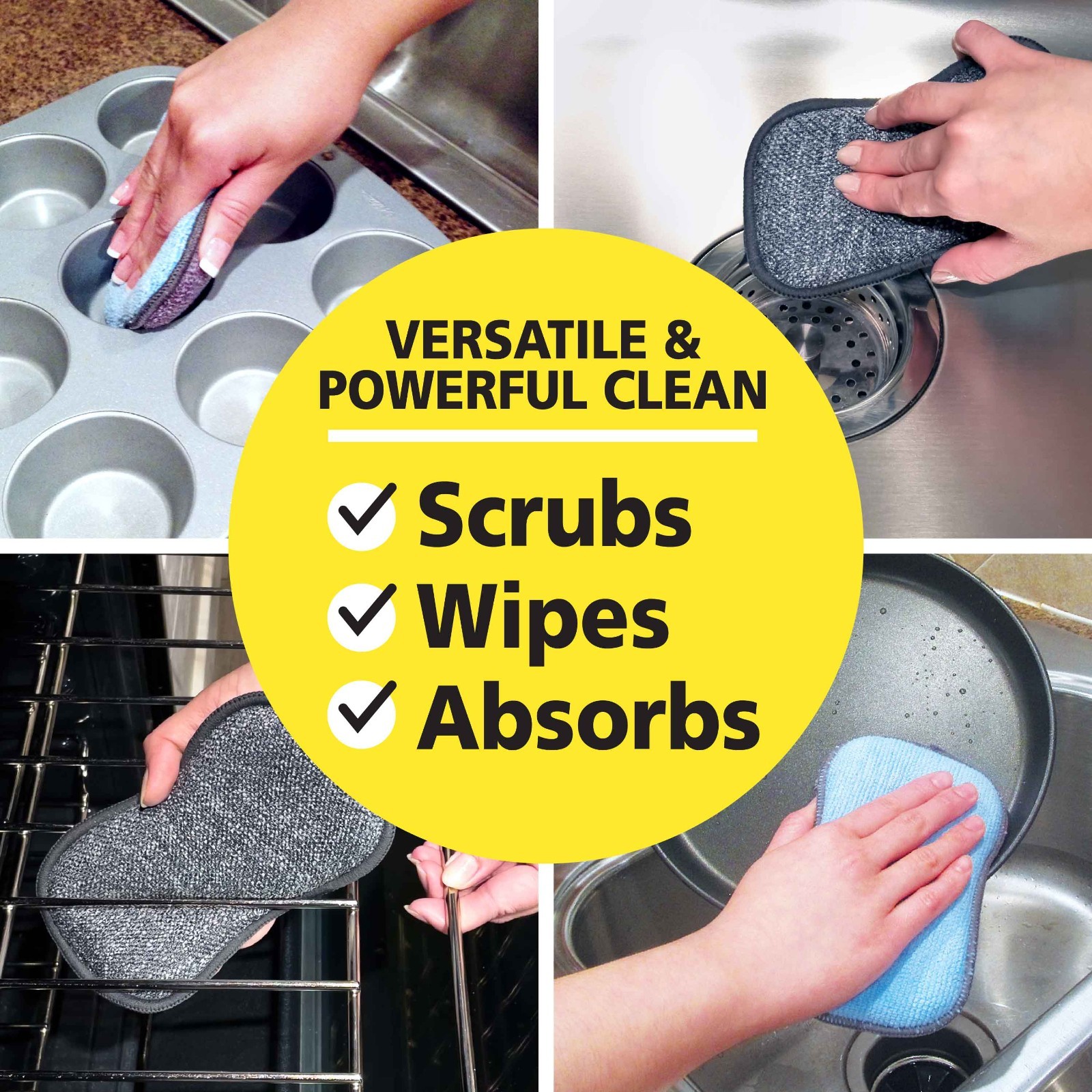 Original Tuff-Scrub 2in1 Microfiber Cleaning Sponge Pads, Highest Quality 4 Pads