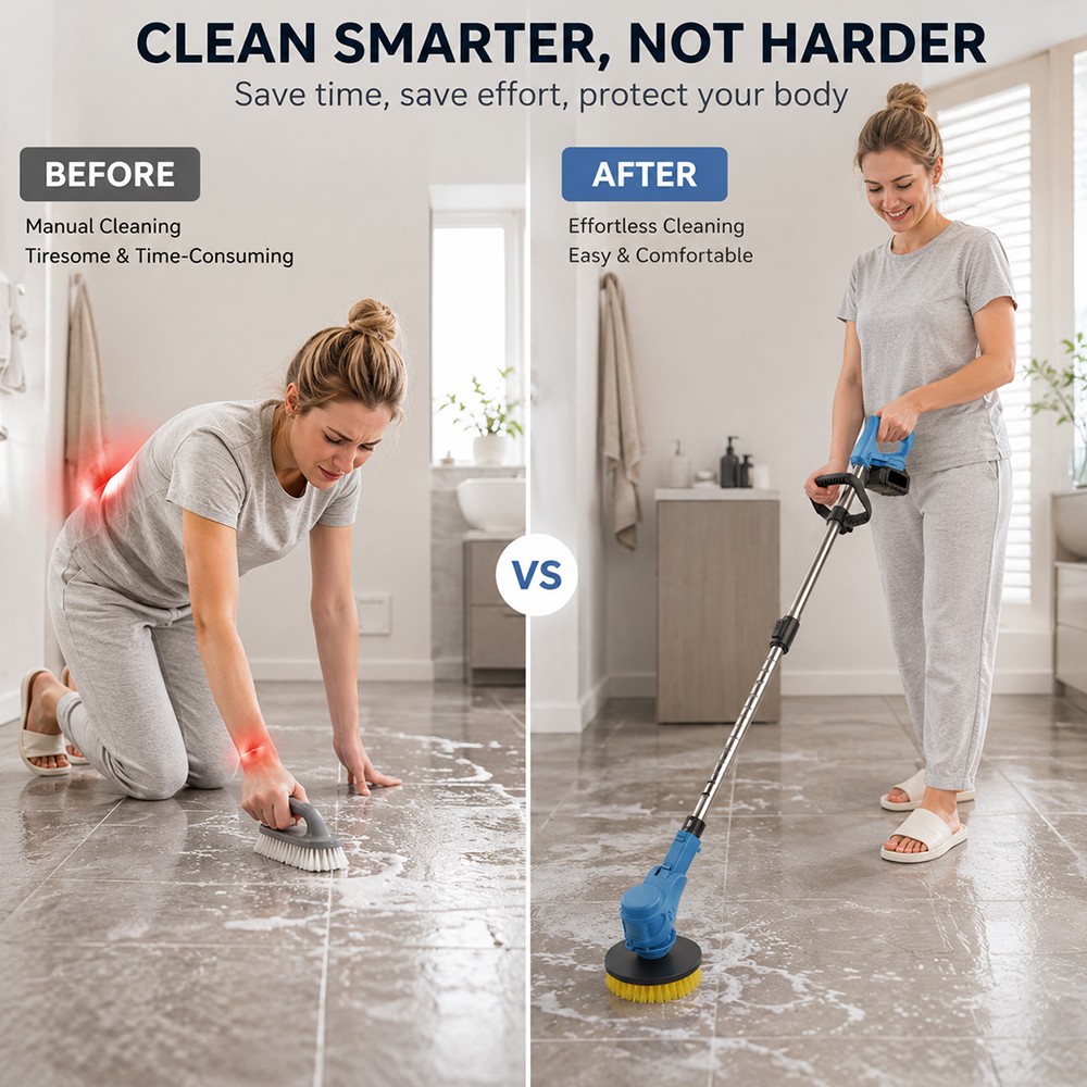Electric Spin Scrubber,Cordless Cleaning Brush With 3 Replaceable Cleaning Heads
