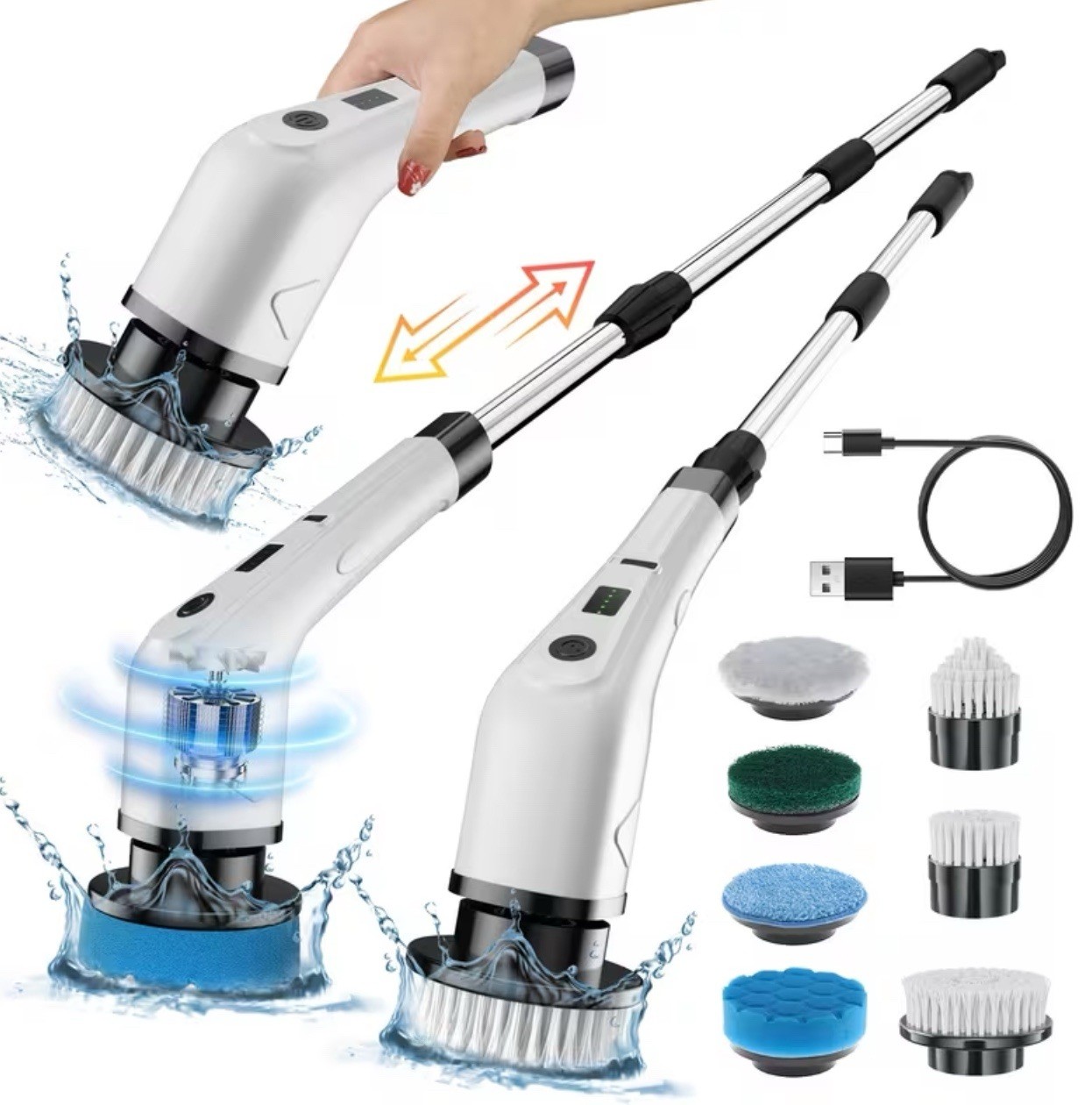 Cordless Spin Scrubber Bathroom Cleaner Brush w 8 Heads Power Electric