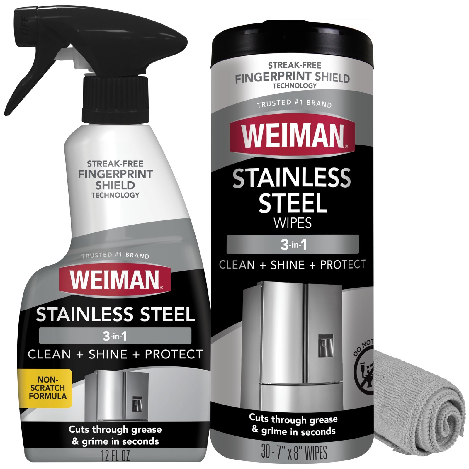 Weiman Stainless Steel Cleaner & Polish Kit, 3 Piece Spray, Wipes & Cloth, Anti