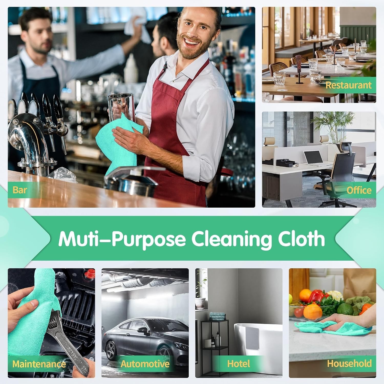 Turquoise Microfiber Cleaning Cloth -Pack of 8, Highly Absorbent Cleaning Rag…