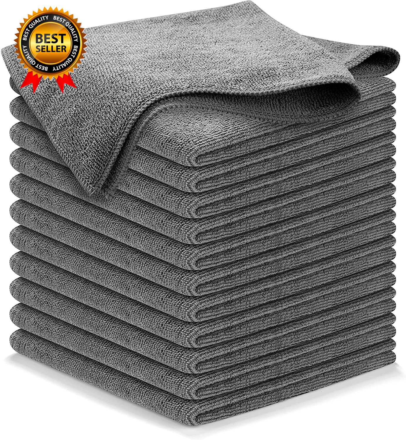 Microfiber Cleaning Cloth Grey 12 Pcs (12.5″X12.5″) High Performance 1200 Washes