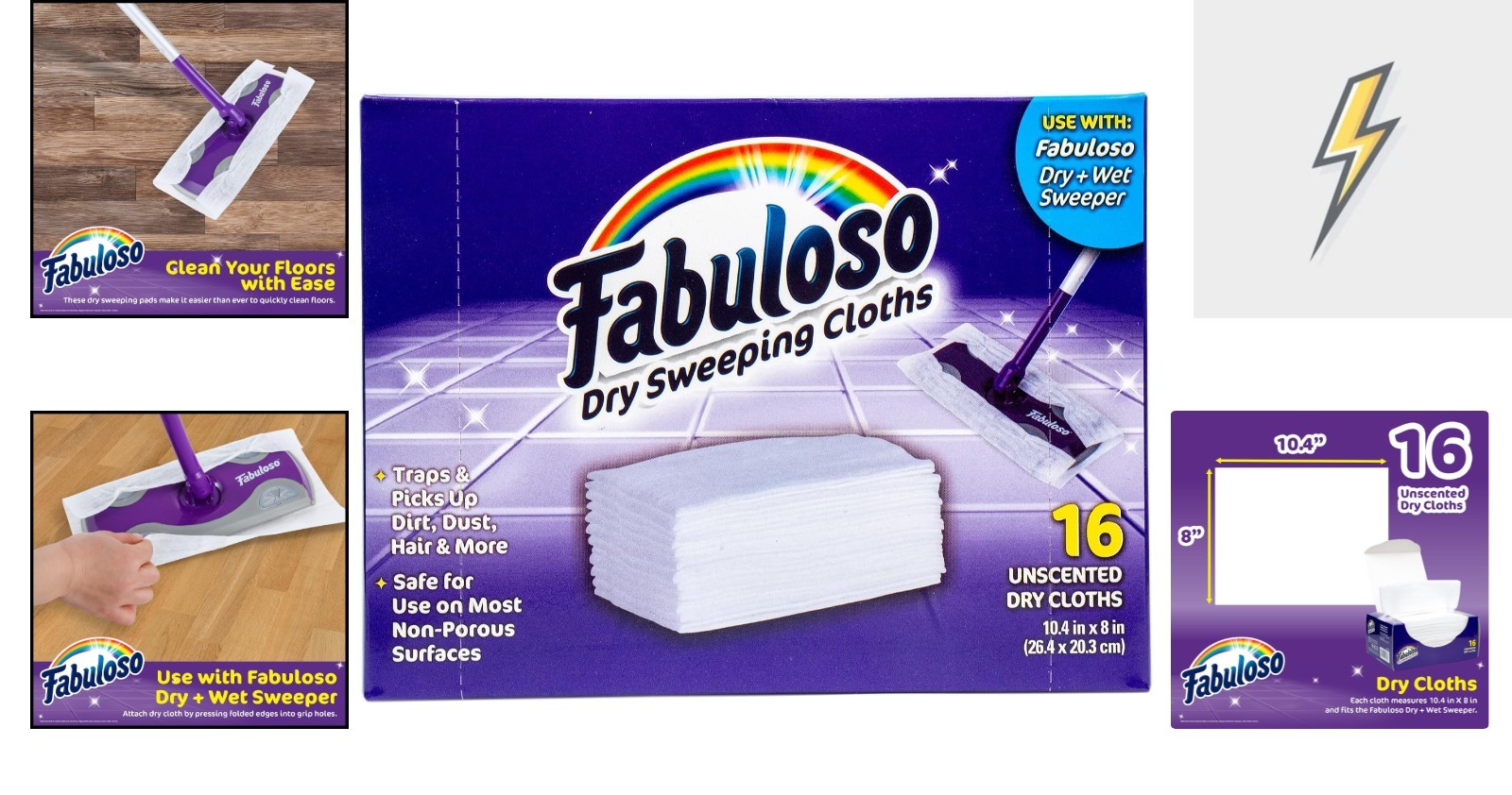 16 Unscented Dry Cloths for Sweeping – 10.4 x 8 Inches, Dirt Trapping Efficiency