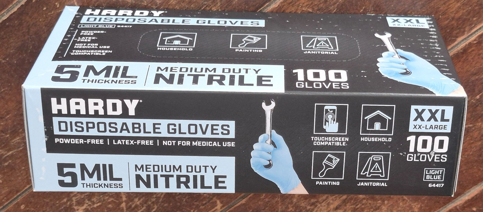 Hardy 100pc Medium Duty XXL Nitrile Light Blue Disposable Gloves -Powder Free-
