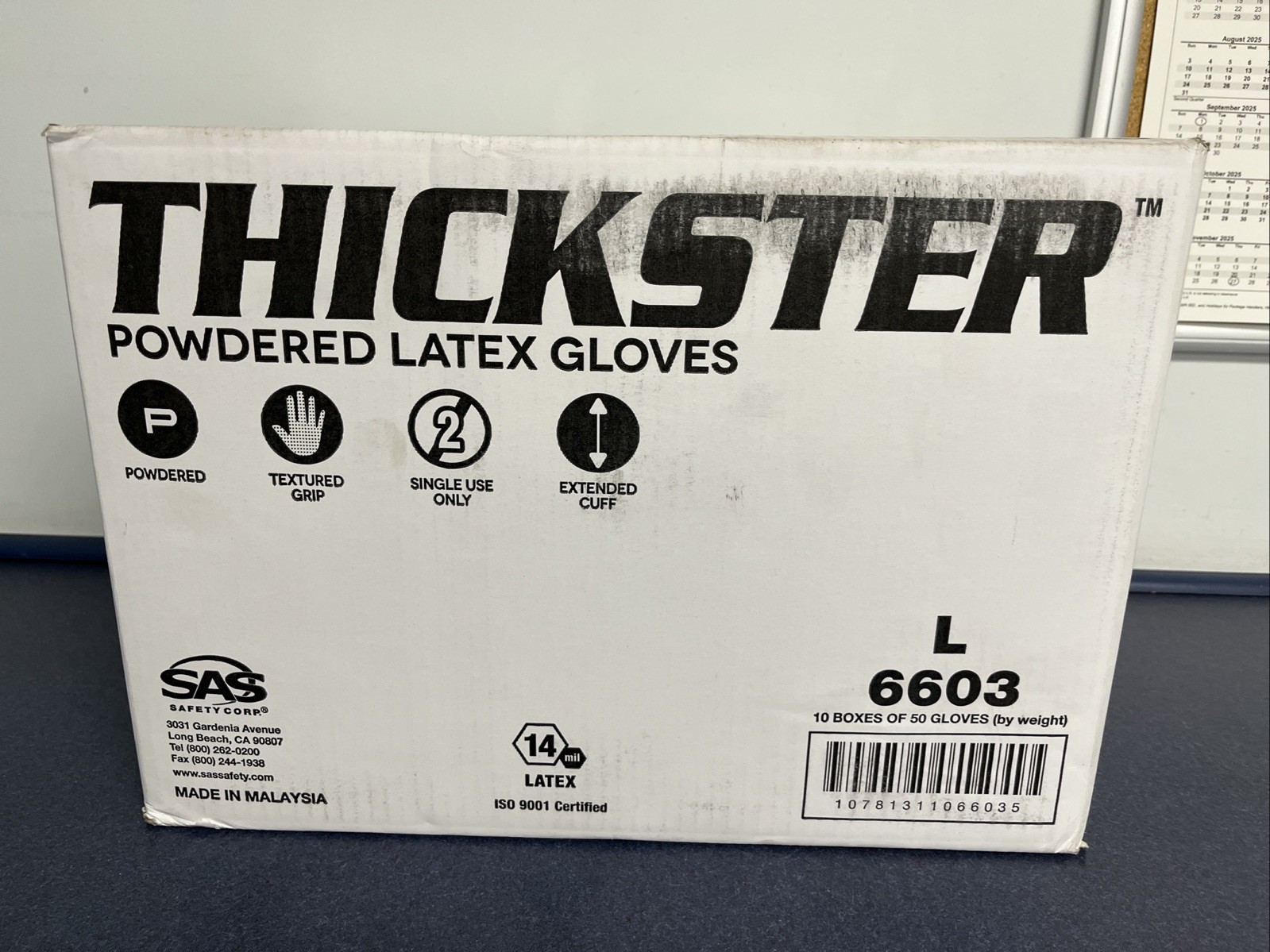 SAS THICKSTER Textured Blue Powdered Latex Gloves (Case of 10 boxes) 500 Large