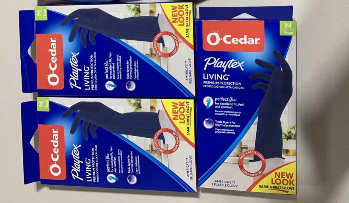 3 Pair O-Cedar Playtex Living PREMIUM Medium Reusable Rubber Gloves – Free ship!