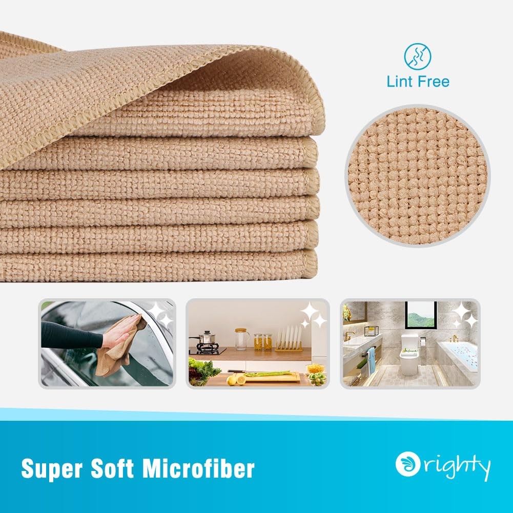 Microfiber Cleaning Cloth, Cleaning Rags, 12 Pack, 12×11 In, Brown | Microfiber