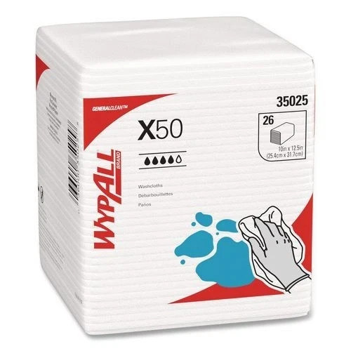 WypAll X50 Cloths, 1/4 Fold, 12.5 x 10, White, 26/Pack, 32 Packs/Carton