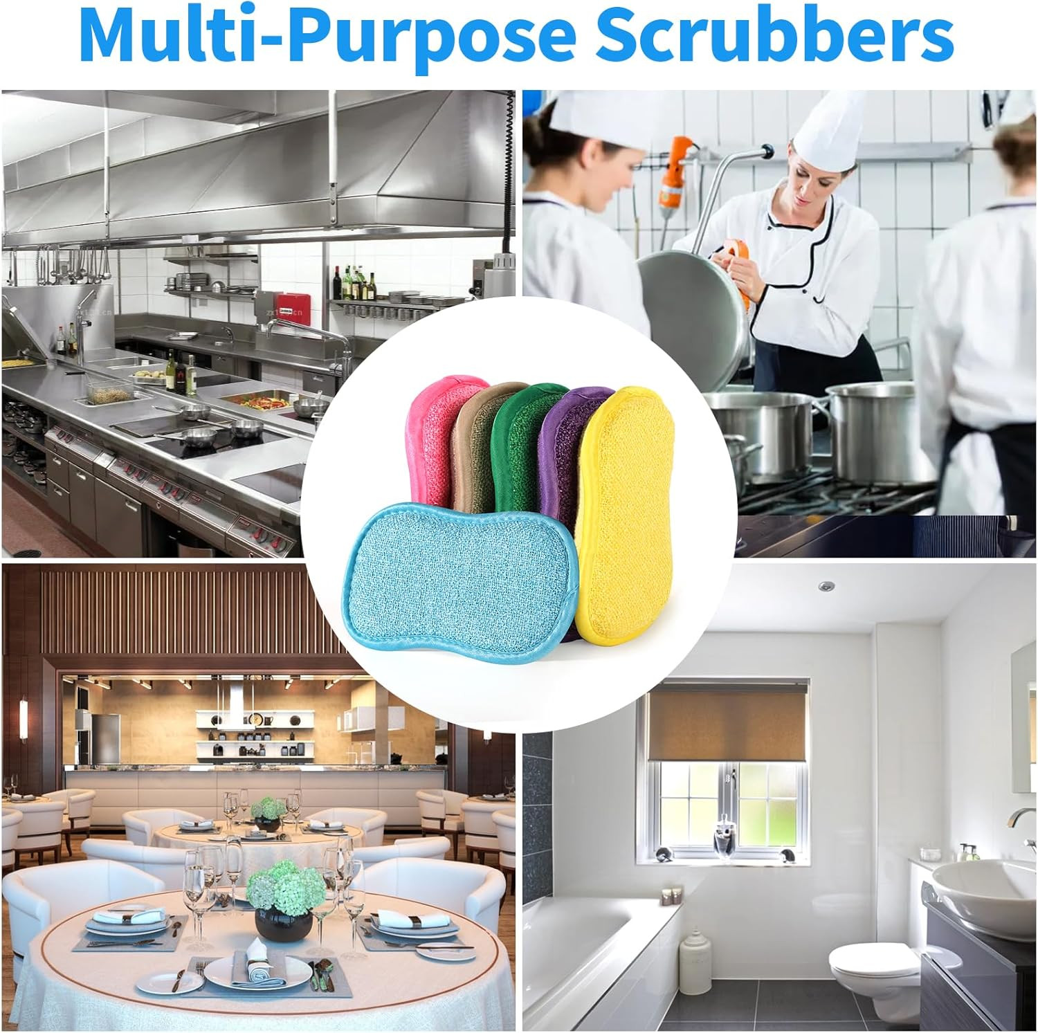6 Pack Non-Scratch Microfiber Cleaning Sponges Dish Scrubber Scouring Pad
