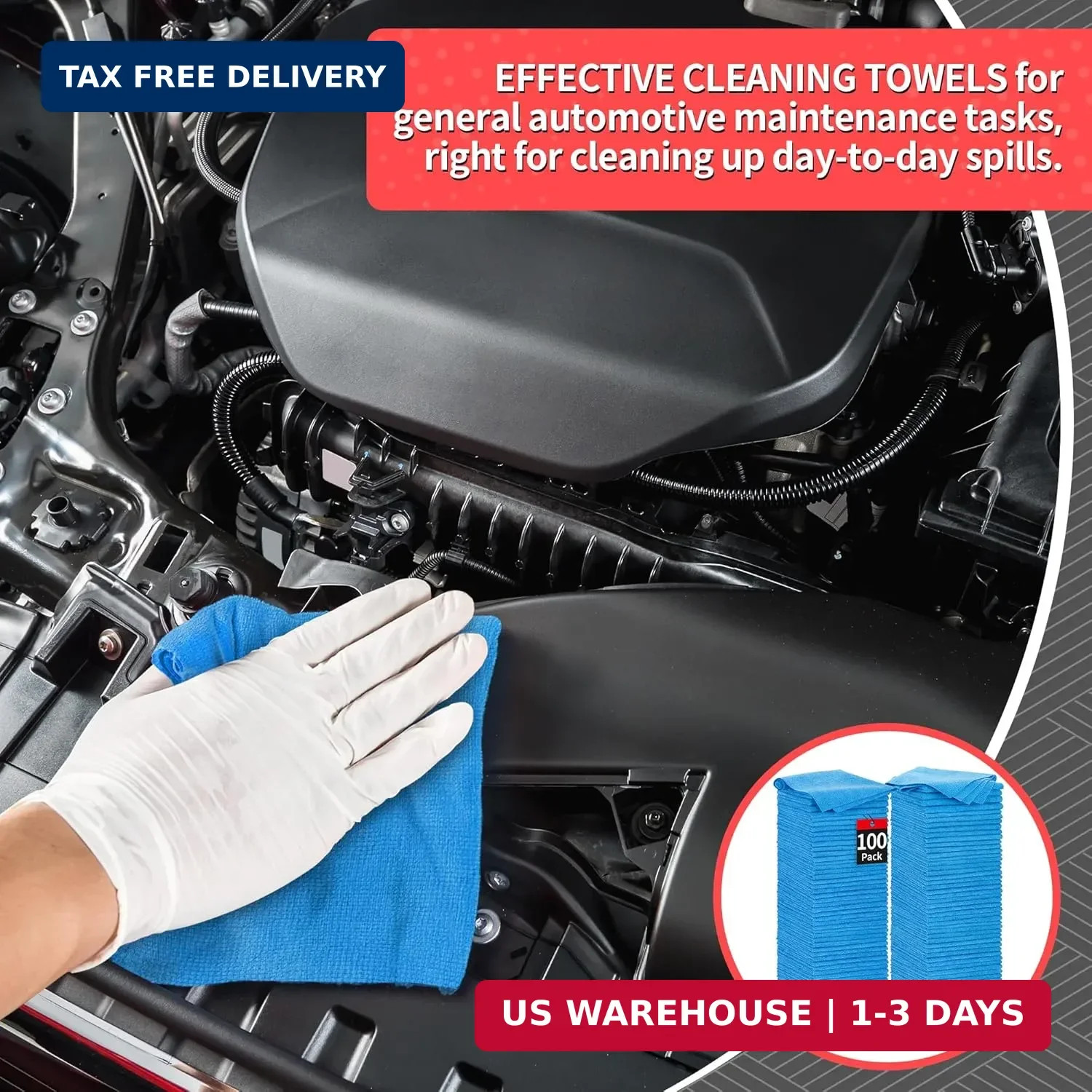Shop Towels, 100 Pack Microfiber Towels for Cars, Microfiber Cleaning Cloths, Bu