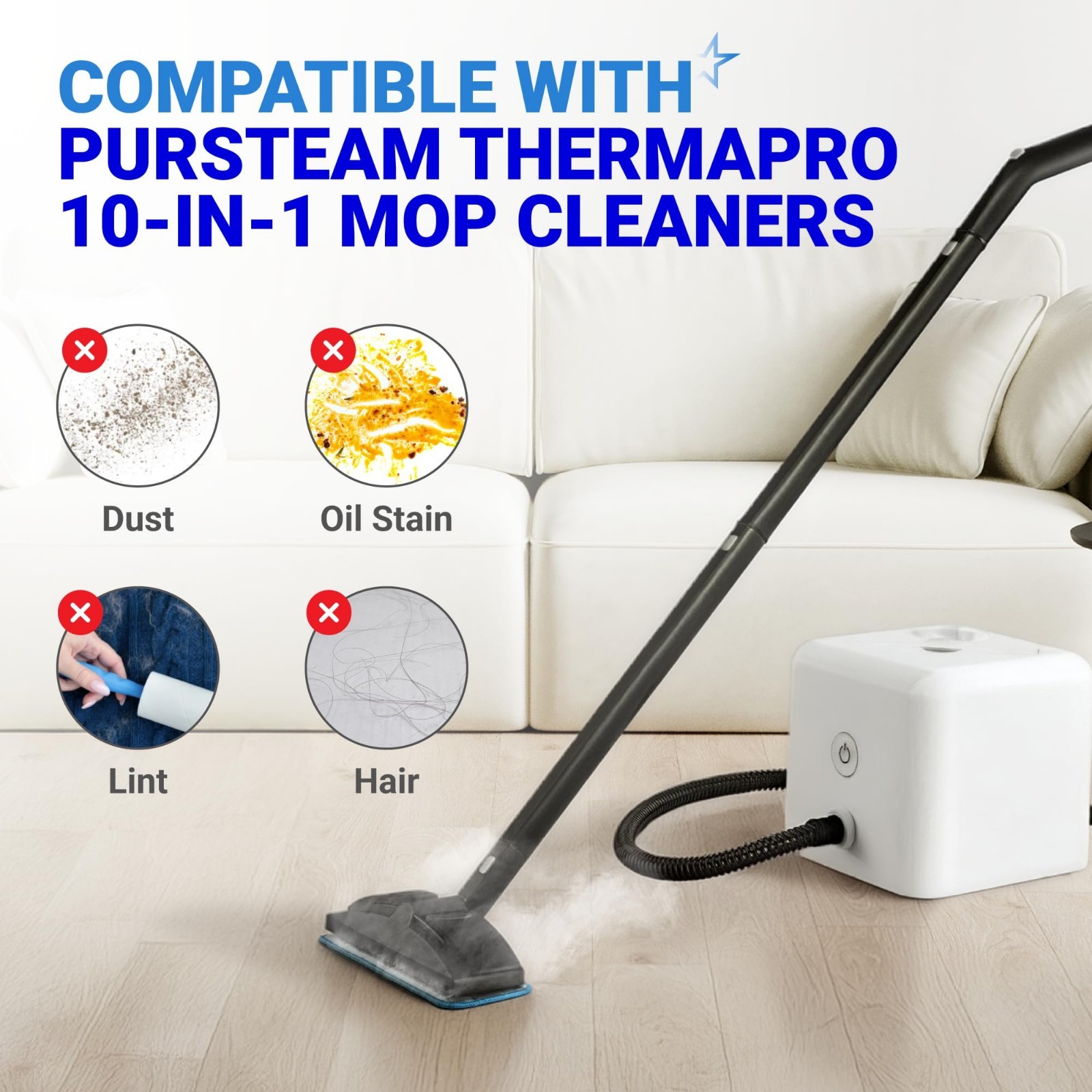 10-Pack Microfiber Steam Mop Pads for PurSteam ThermaPro 10-in-1 & 211 – Washabl