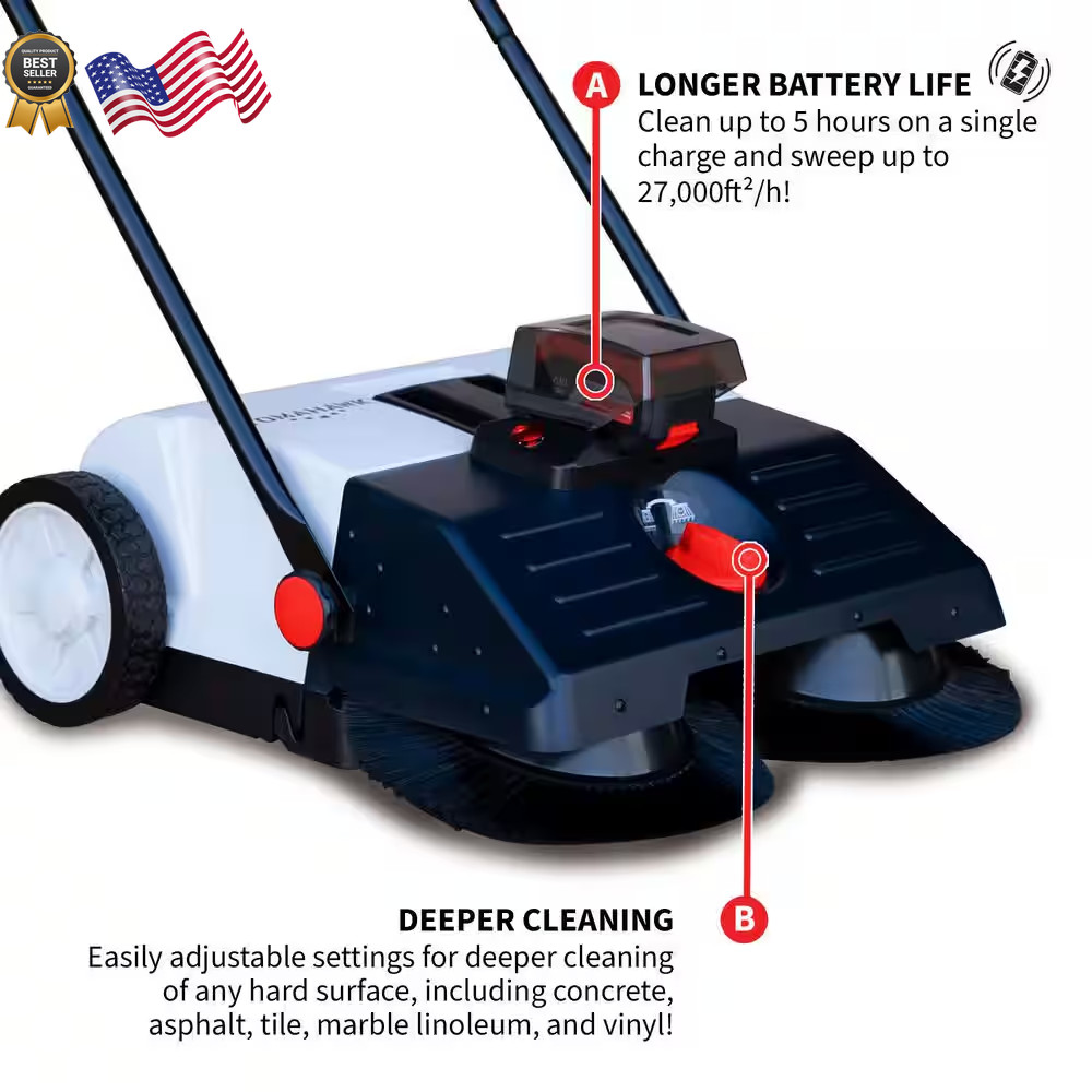 22 in. W Battery Powered Electric Floor Sweeper with Double Brush System