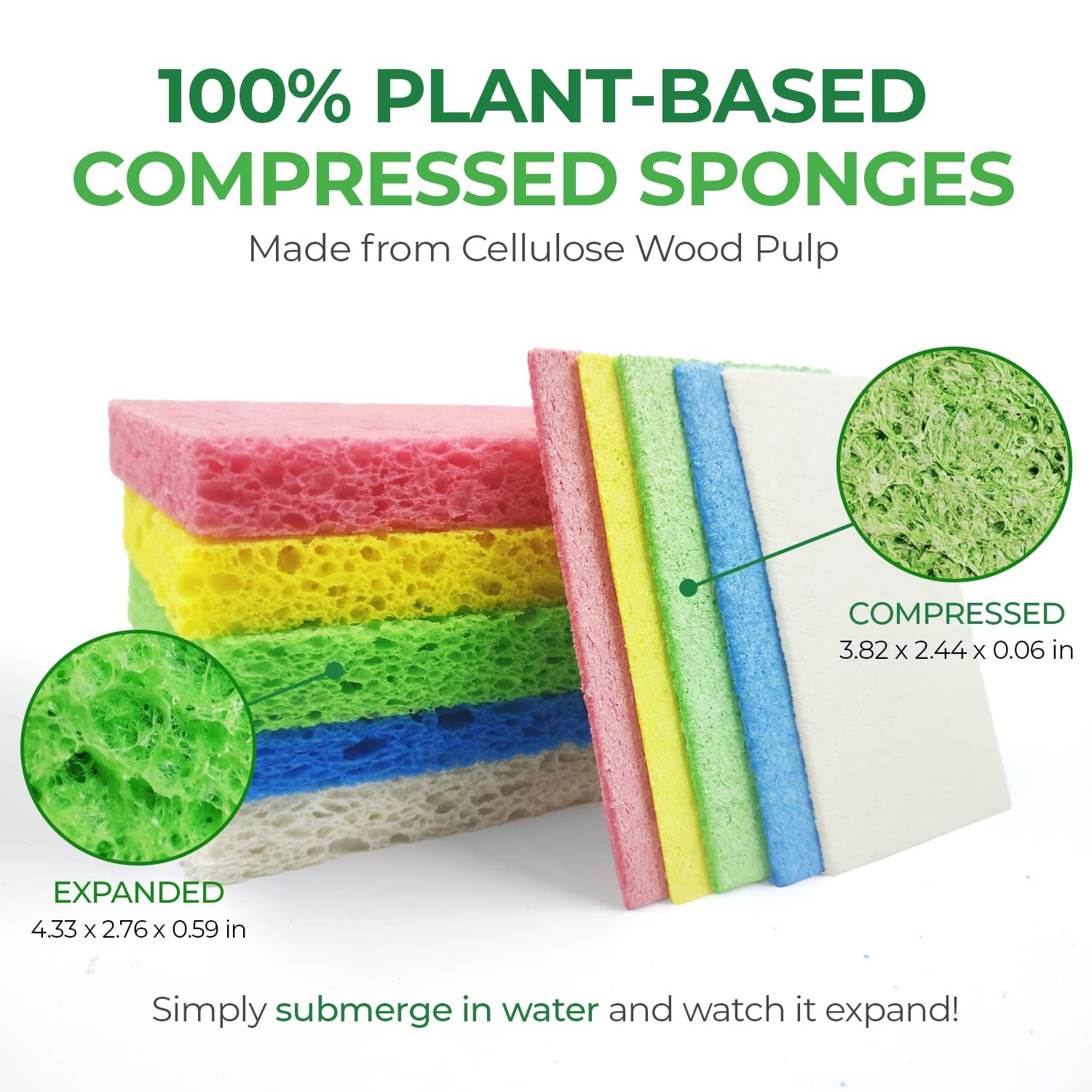Compressed Cellulose Sponges – 32 Pack Natural Pop Up Dish Sponge for Kitchen…