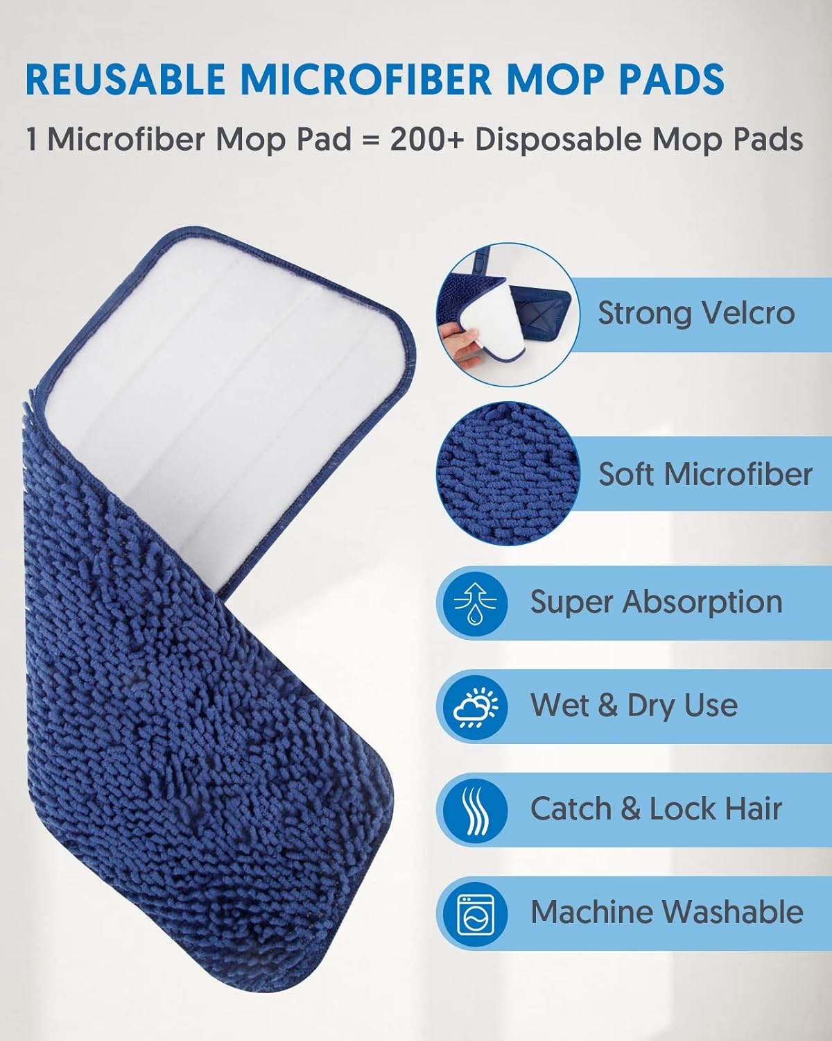 BPAWA Microfiber Flat Mop with 4 Reusable Pads for Hardwood Tile Vinyl Floor