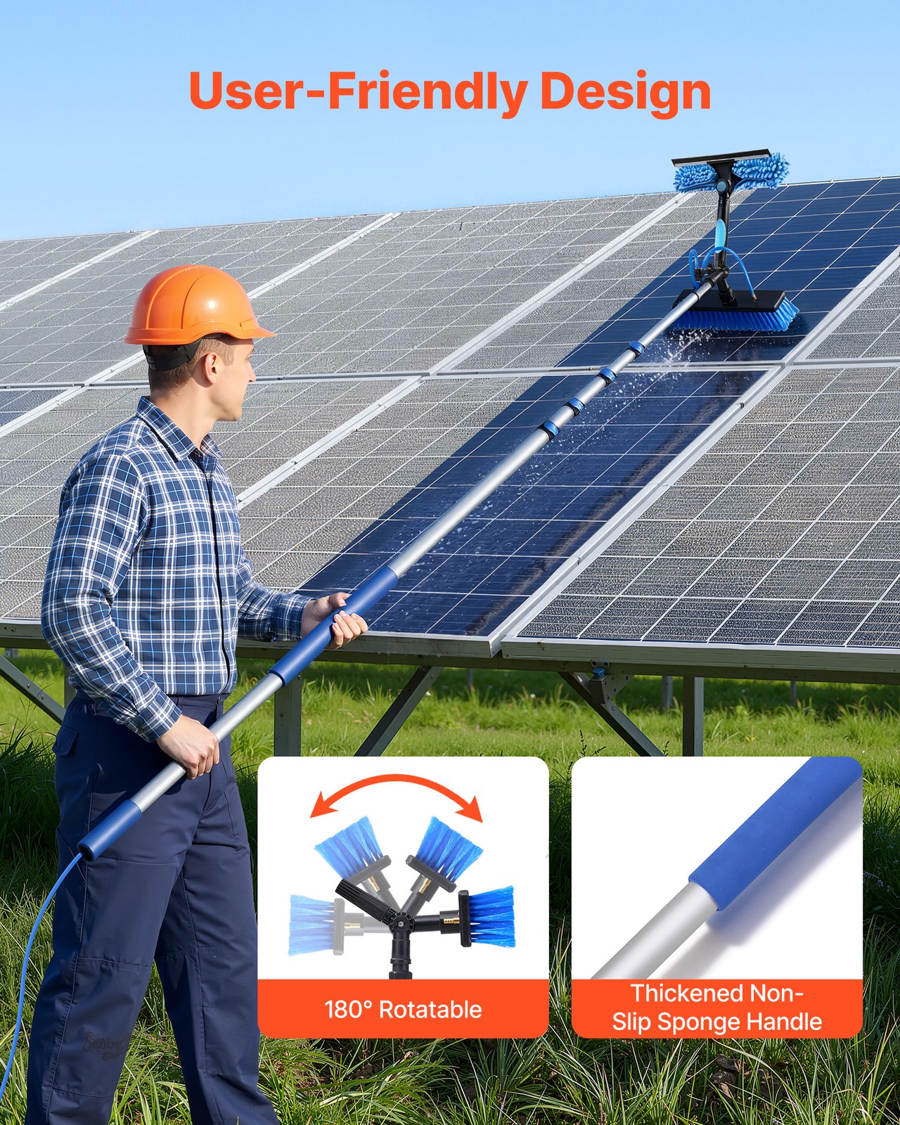 VEVOR Solar Panel Cleaning Kit Water Fed Pole Kit 24 ft Brush Soap Dispenser