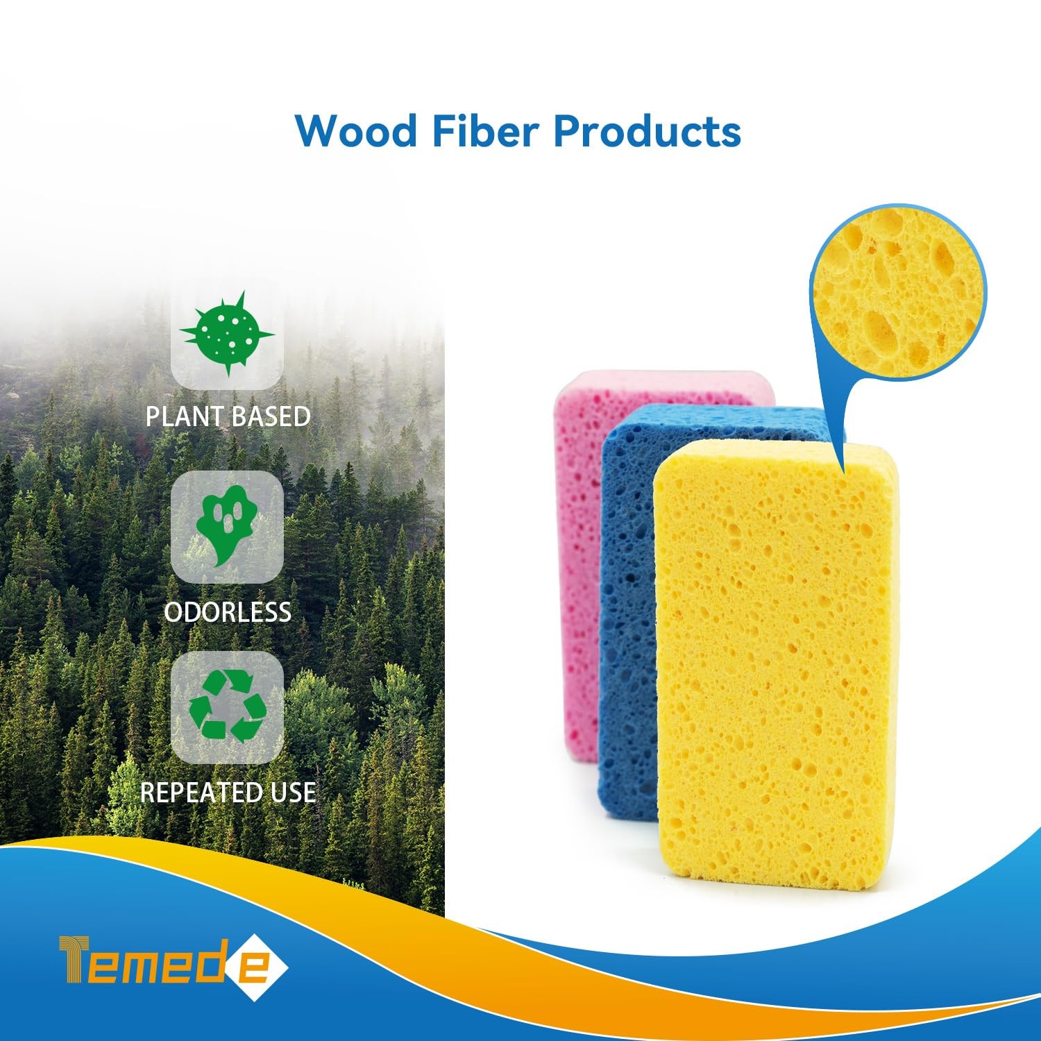 Temede Large Cellulose 5 Count (Pack of 1), Yellow, Pink, Blue, Green