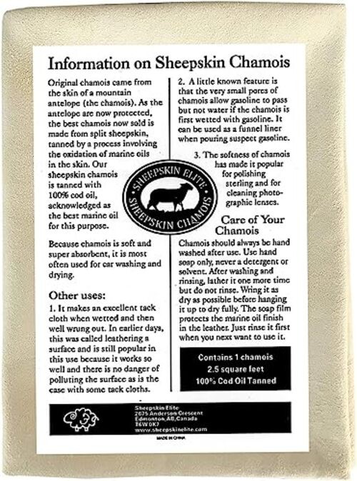 Chamois Drying Cloth Car Drying Towel Real Leather Super Absorbent 2.5 sq. ft.