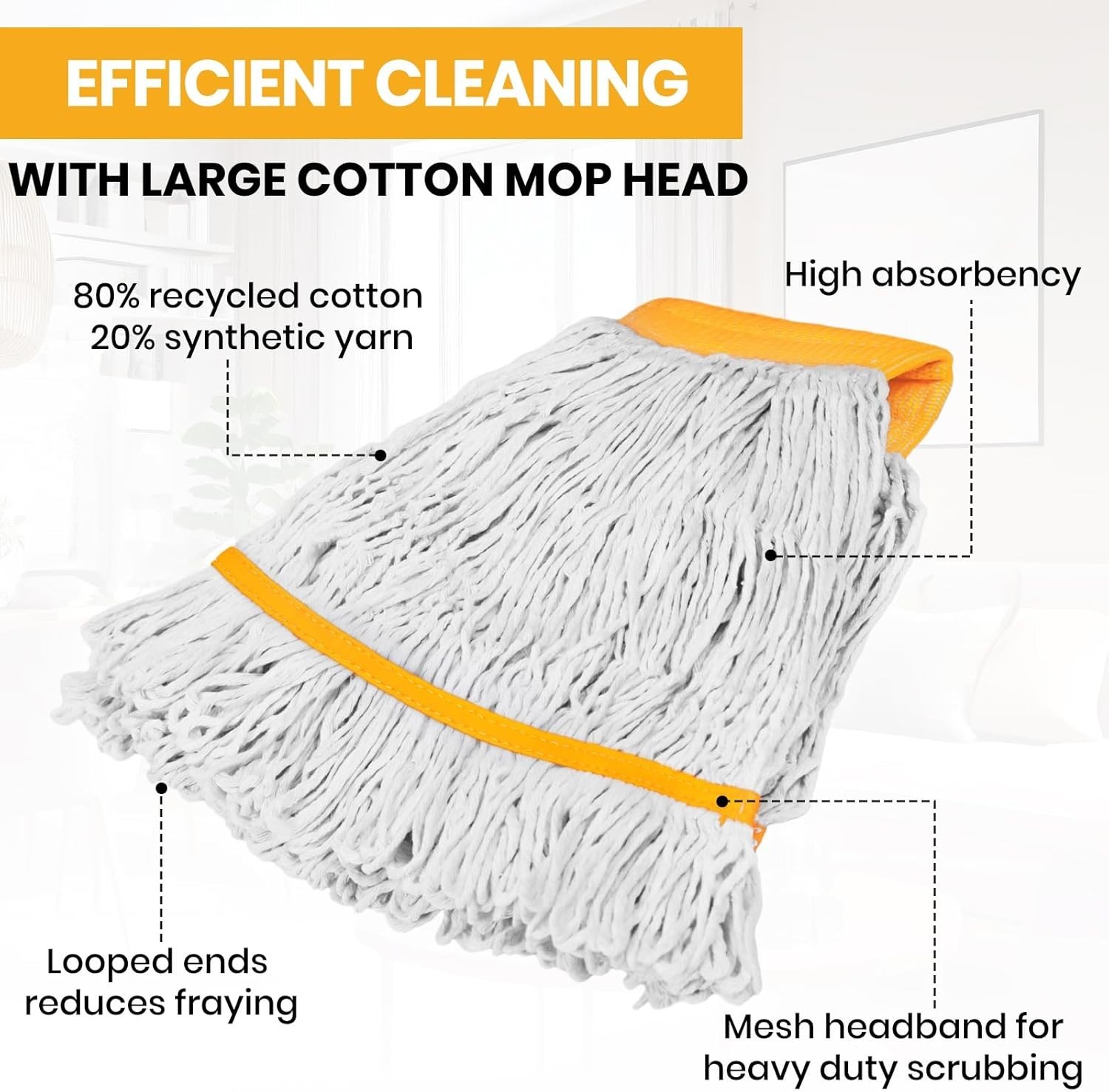 1PK Commercial Mop Head Replacement 16 oz, Heavy Duty Wet Industrial Mop Refi…