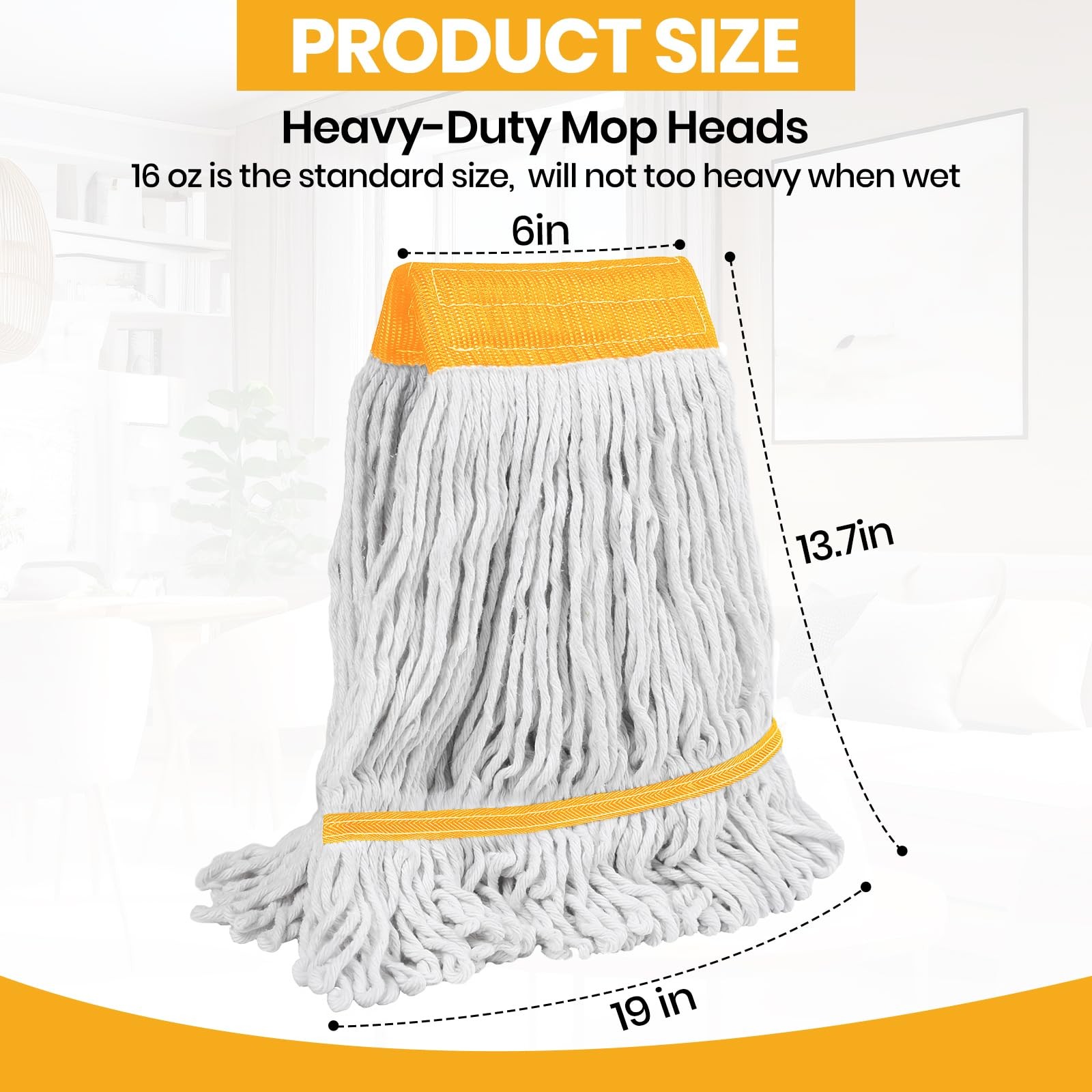 (1PK) Commercial Mop Head Replacement 16 oz, Heavy Duty Wet Industrial Mop Re…