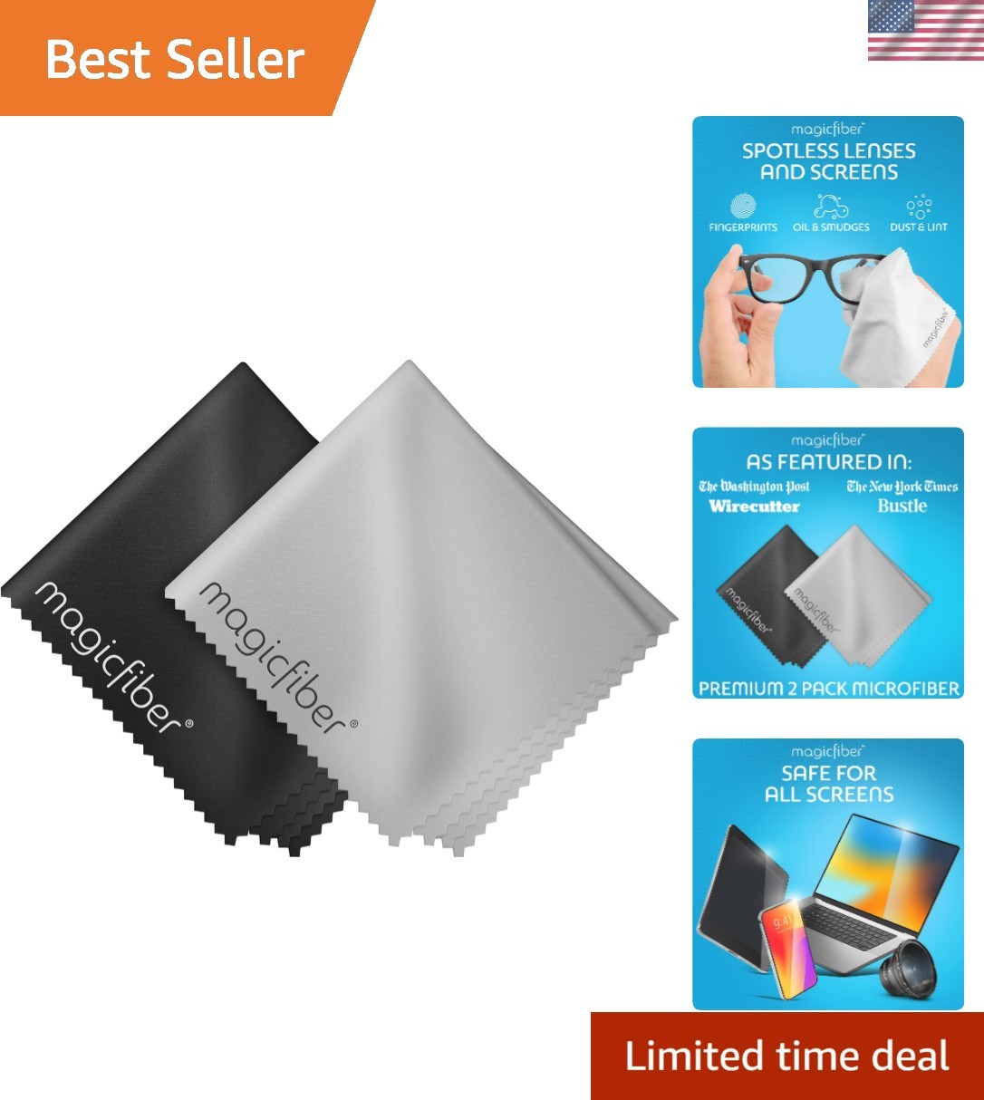 Microfiber Cleaning Cloths, 2 Pack – Cloth for Glasses, Lens, Screens & More