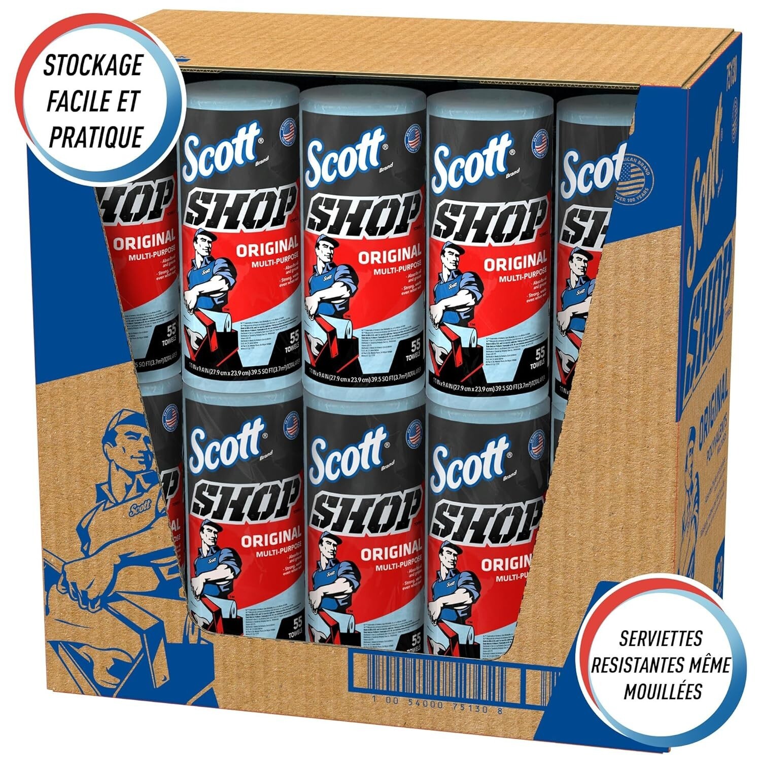 Scott Shop Towels Original (75130), Blue Shop Towels, 1 Roll/Pack, 30 Packs/Case