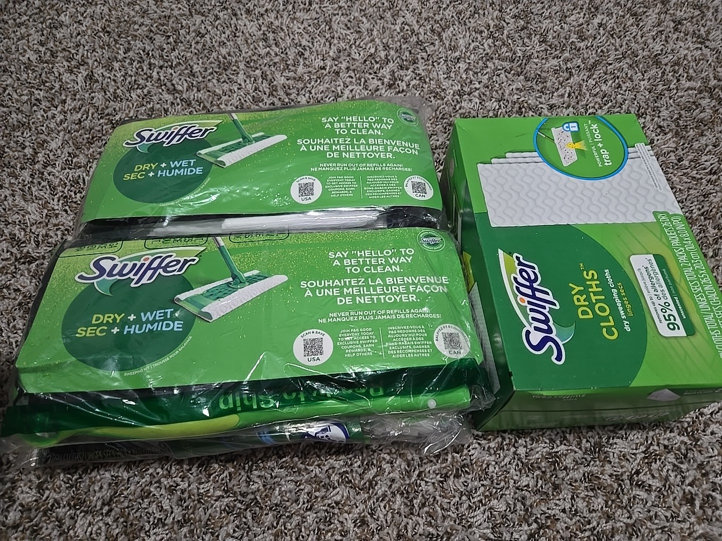 2 PC – LOT Swiffer Sweeper Cleaner Dry Wet Mop Starter Kits Plus 52pk Dry Cloths