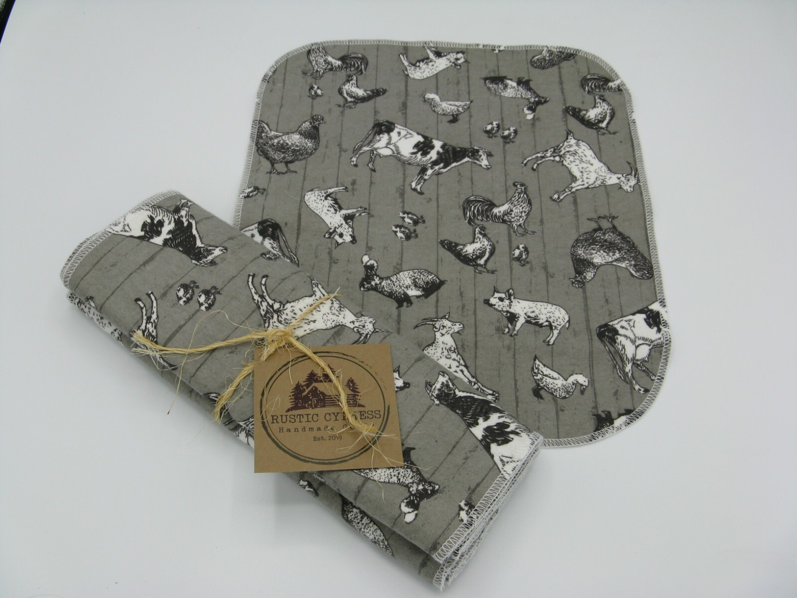 NEW unpaper towels cloth 12 reuseable wipes farm animals cow goat pig chicken