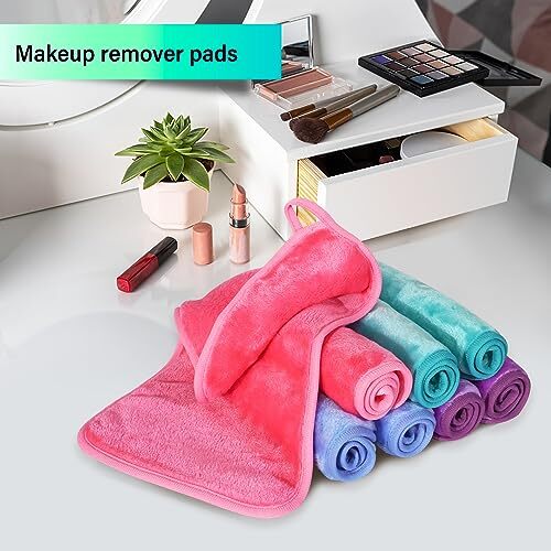 Makeup Remover Cloths, 8 Packs 1 Count (Pack of 8) Pink/Blue/Green/Purple