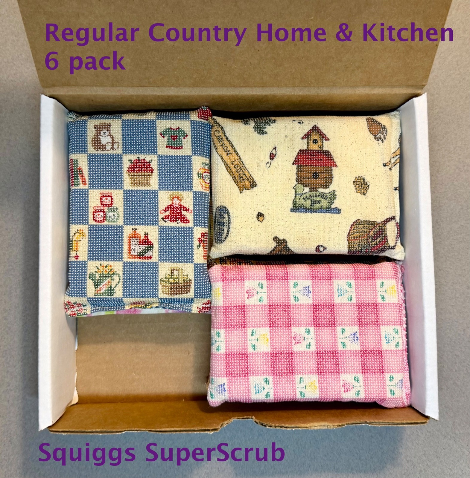 6 Pack SuperScrub Regular Cleaning Pads Non Scratch Country Kitchen Pattern Lot