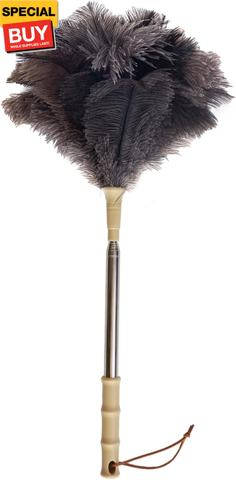 Ostrich Feather Duster with Extension Pole Up to 43 inch, Genuine Fluffy Natural