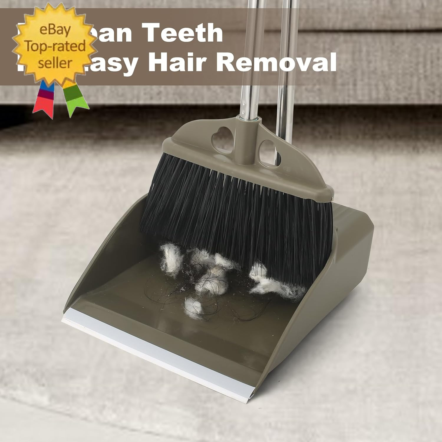 Upgrade Broom with Dustpan Combo Set,48” Long Handle Stiff Broom Bristles with