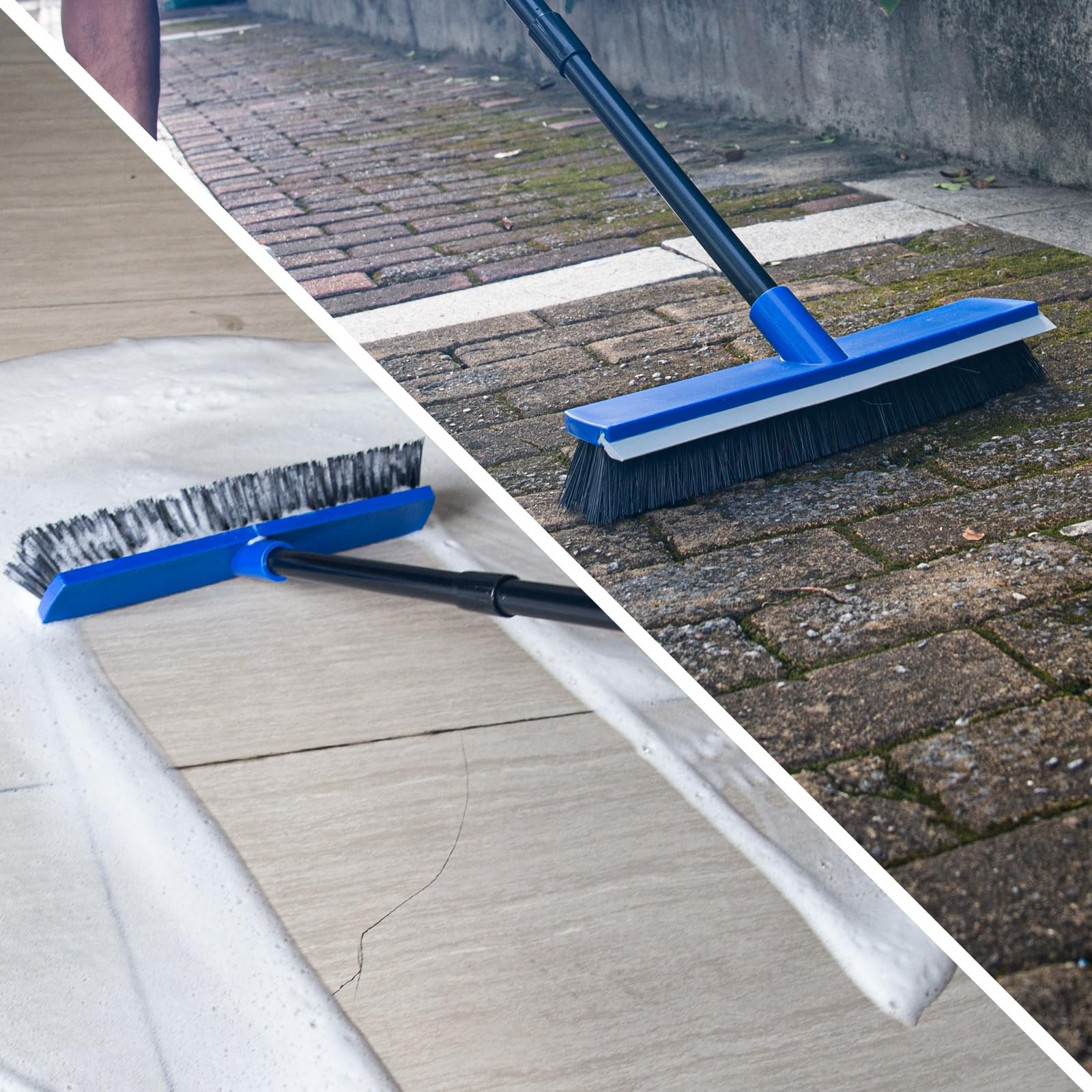 16 Inch 2-in-1 Squeegee Push Broom Outdoor Deck Brush 58″ Long Handle for Pat…